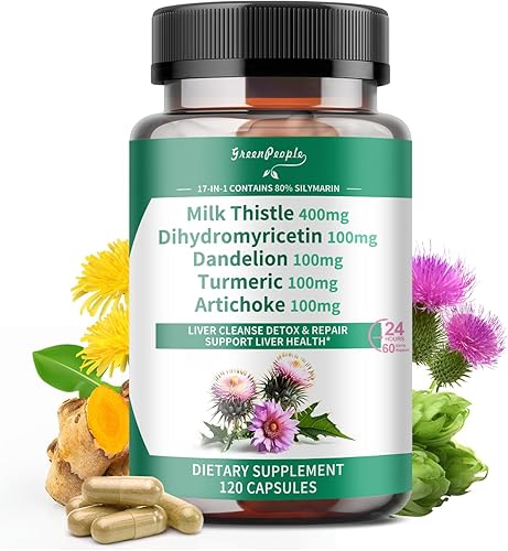 GREENPEOPLE Lymph-Liver Cleanse Detox & Repair - Strength Milk Thistle 30X Extract - Standardized and Concentrated 80% Silymarin w/Vitamin,95% curcuminoids & 17+Liver Health Nutrients Vegan 120CT