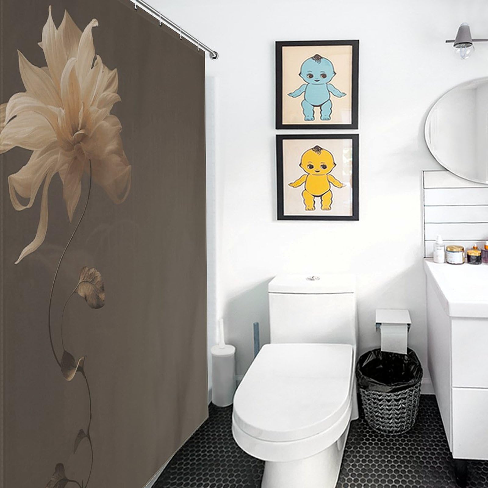 Rideau de douche en tissu imperméable 183x183cm avec 12 crochets