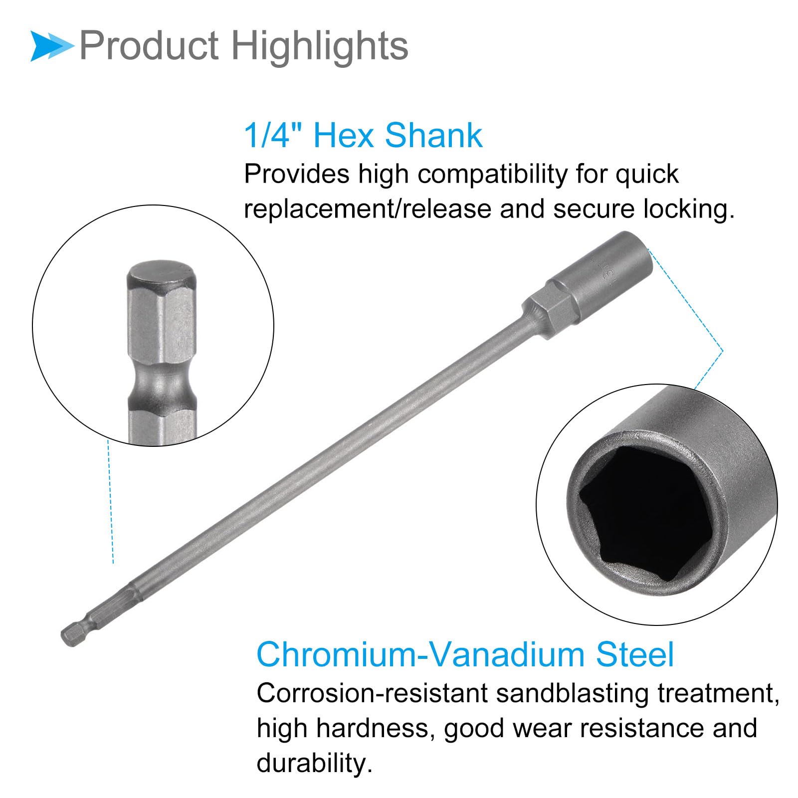 CoCud Quick-Change Nut Setter Driver Bit, 13mm Metric 250mm Length 1/4" Shank - Image 4