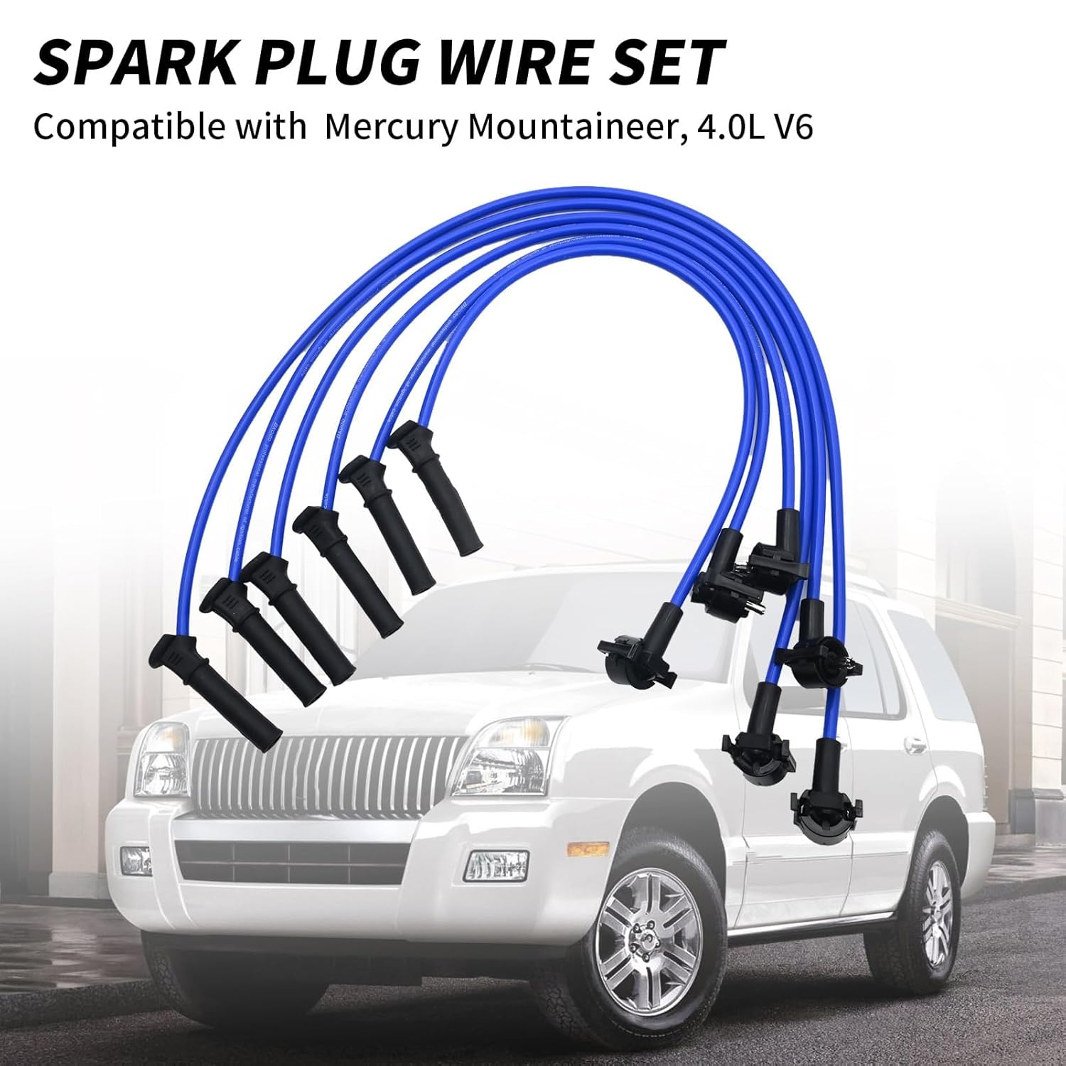 Saihisday 6Pcs ST-6265 8.0mm Spark Plug Blue Wire Set Ignition Spark Plug Wires Replacement for Ford Explorer 2005-2010 Compatible with Mountaineer 4.0L V6(Blue)