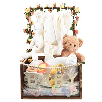 PIIOSER Baby Shower Crate Closet, Multifunctional Wooden & Acrylic Visible Baby Storage Box with Handle, Newborn Welcome Baby Toy Baskets for Boys Girls, Pregnancy Gifts for New Moms Brown