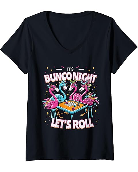 Womens Bunco Night Flamingo Bunco Group Bunco Player V-Neck T-Shirt