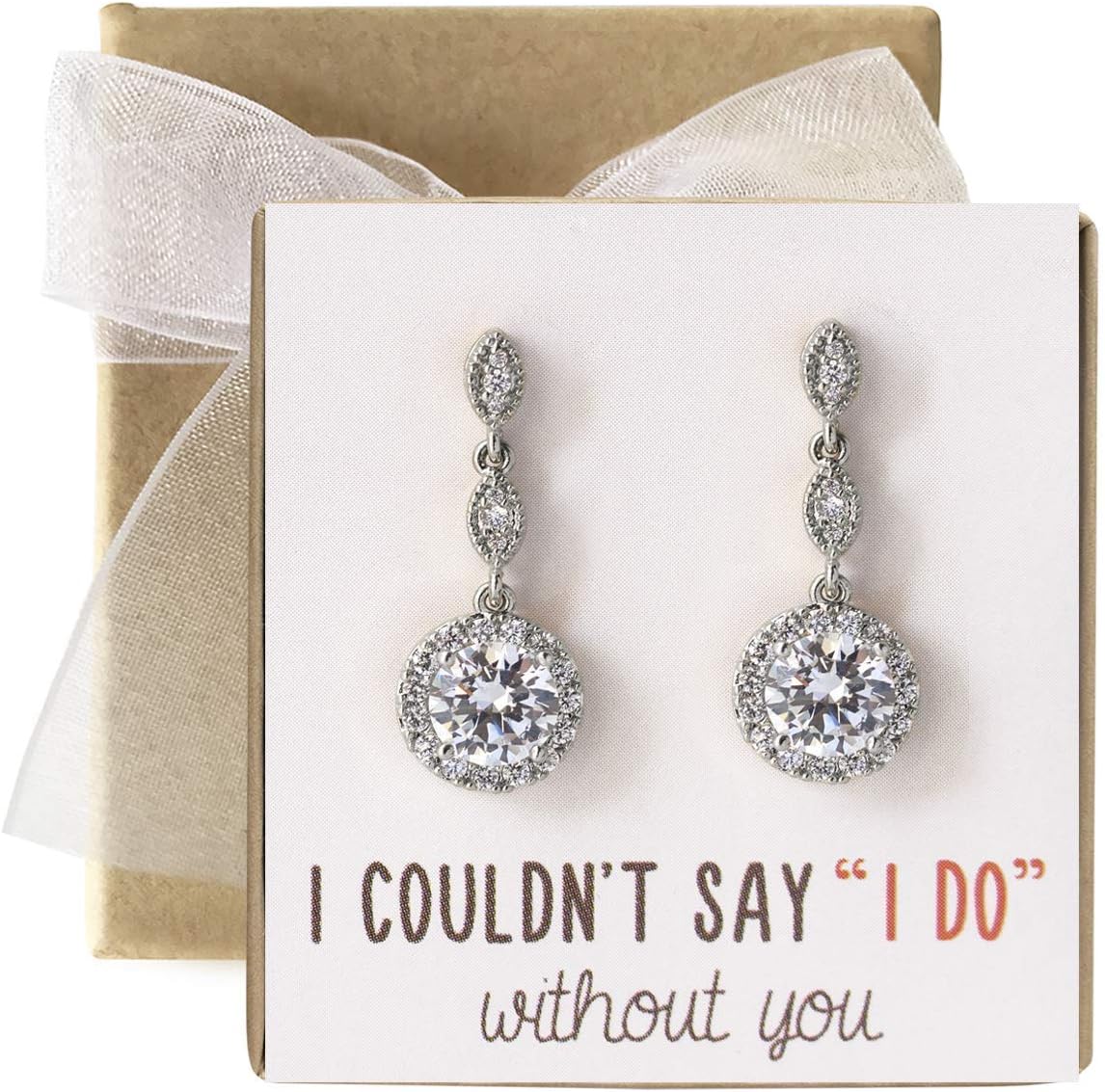 A+O Bridesmaid Gift, Wedding Drop Dangle Crystal Earrings in Silver, Gold, Rose Gold - Image 2