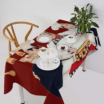 Chef Kitchen Decor Three Fat Chefs Style Tablecloth, Washable & Resistant for Backyard Party BBQ - 55 x 55