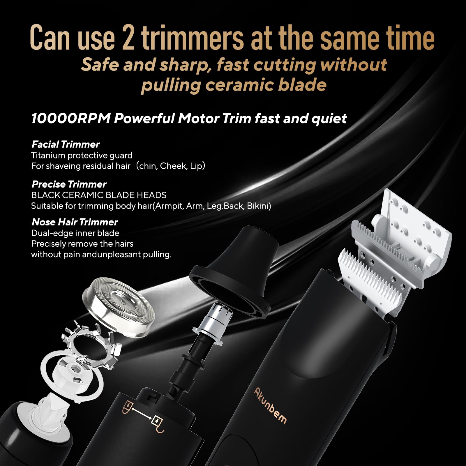 Akunbem All in 1 Trimmer per inguine e corpo per uomo Bikini Trimmer Donne Palla Elettrica Pubico Rasoio IPX7 Impermeabile Uso bagnato e asciutto Rasoio versatile per Tempio Inguine Naso Orecchie
