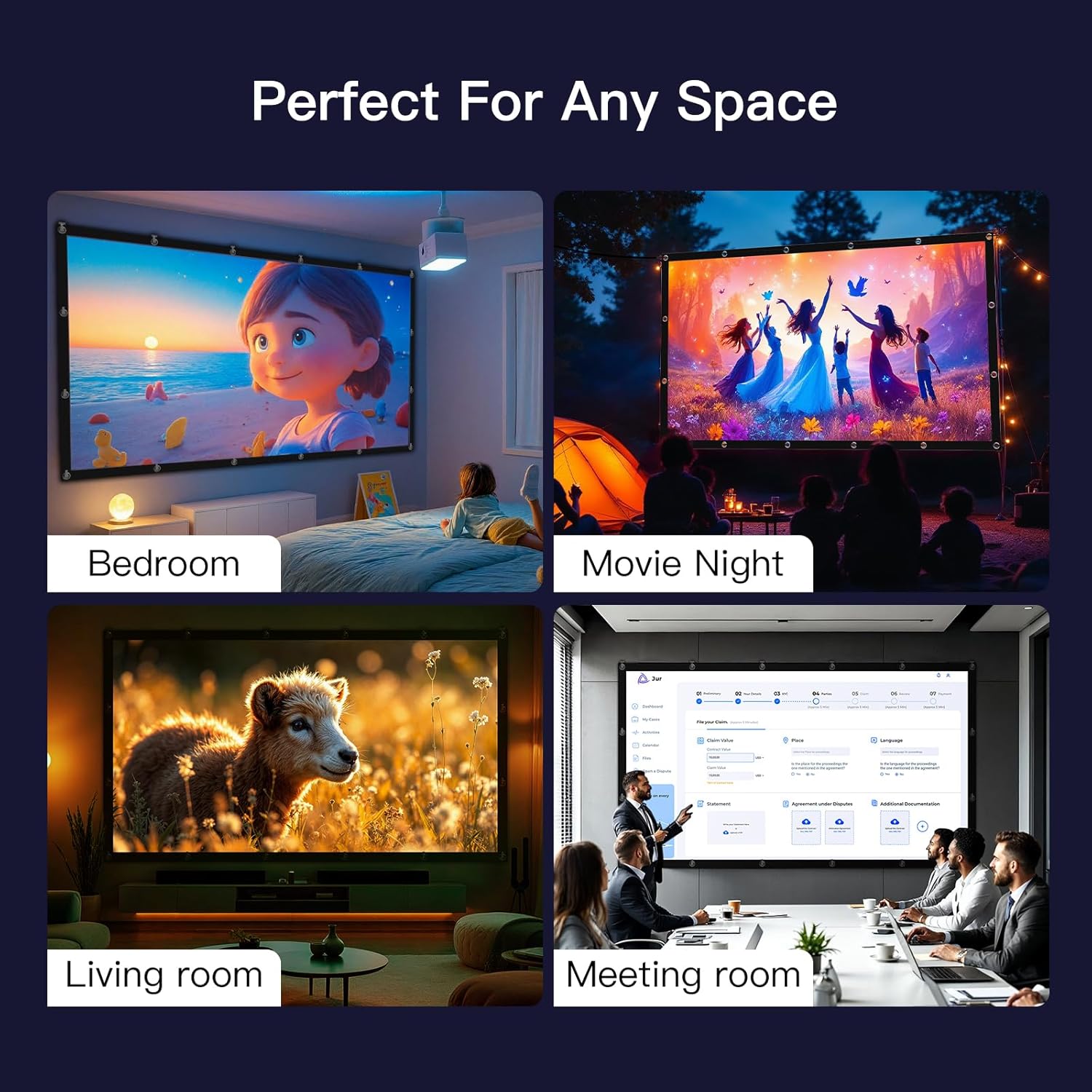 Pipishell 120 Inch Multi-Layer Upgraded Projector Screen,16:9 4K UHD Outdoor Movie Screen, Foldable & Hand-Washable,Portable Projector Screen for Backyard Movie Nights,Home Theater Movie,and Camping