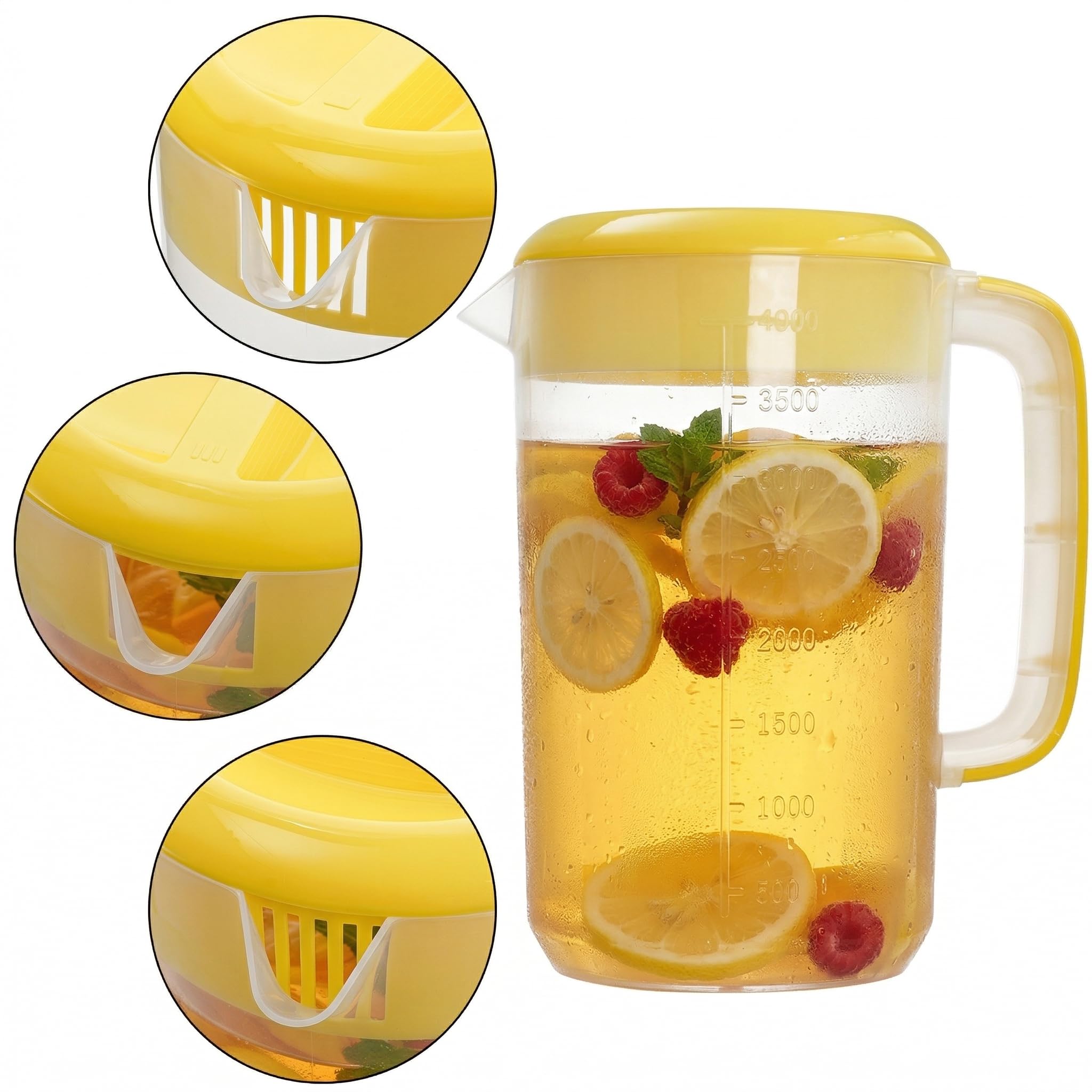 Jucoan Kunststoff-Wasserkrug mit Deckel, großer Wasserkrug, Saft und Eistee, Getränkekaraffe mit Filterdeckel, Griff, Waage für Kühlschrank, Party, 2 Stück