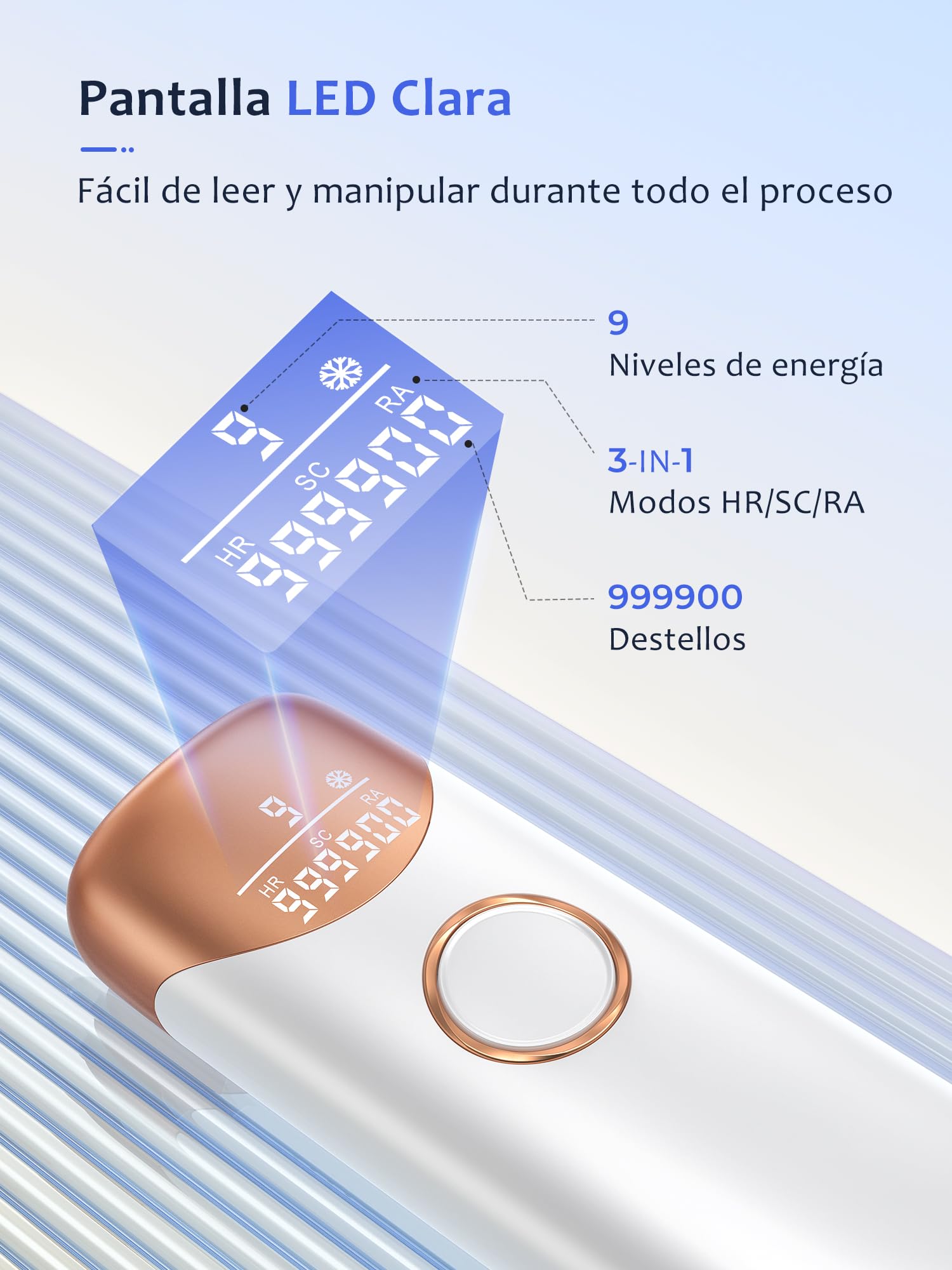 Depiladora Laser con Función de Refrigeración, IPL Depiladora Luz Pulsada con 9 Niveles de Energía, 600-1200 NM Luz Roja, Depilacion Laser Casa para Mujer y Hombre, Bikini, Axilas, Cara, Blanco