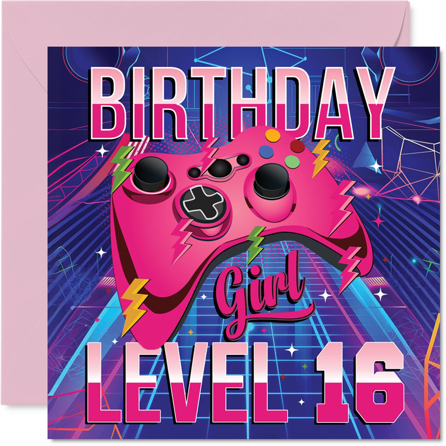 16th Birthday Cards for Girls - Gamer Level - Happy Birthday Card for 16 Year Old Girl Step Daughter Goddaughter Granddaughter Great Niece, 145mm Bday Greeting Cards