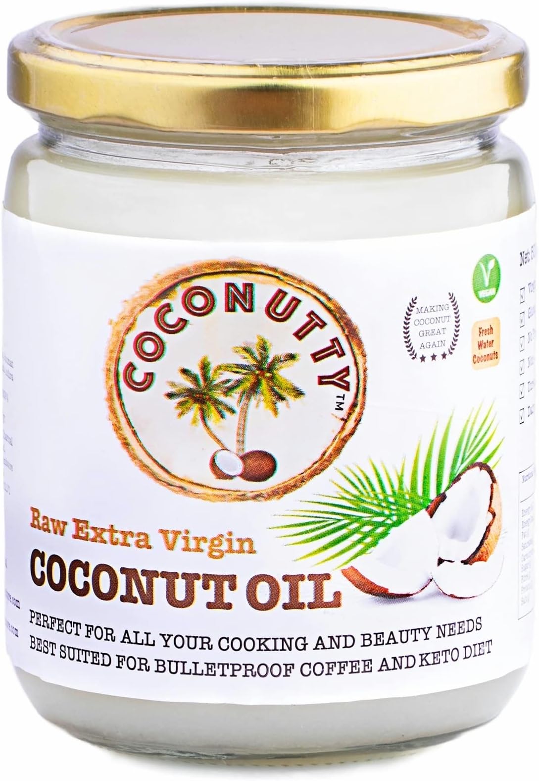 Coconutty Raw Extra Virgin Coconut Oil, 500ml - Cold Pressed, Glass Jar, 100% Natural for Hair, Skin & Cooking (500ml)