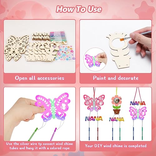 Miniatura 10 de Fennoral Paquete de 9 carillones de viento para niños, haz tus propios animales del océano, carillón de viento de madera, artes y manualidades para