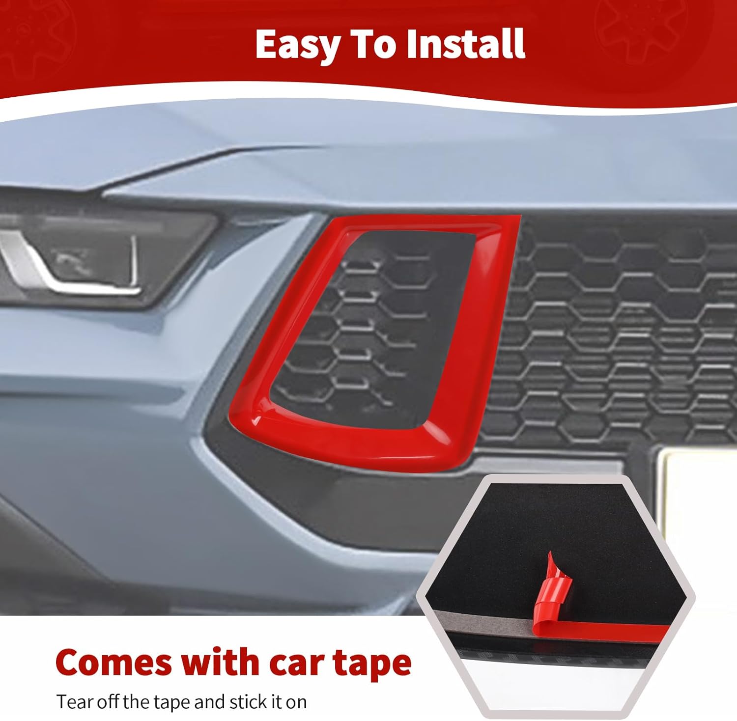 for Mustang Front Grille Air Vent Trim Cover Fit for Ford Mustang 2024+ Red Exterior Accessories 2pcs