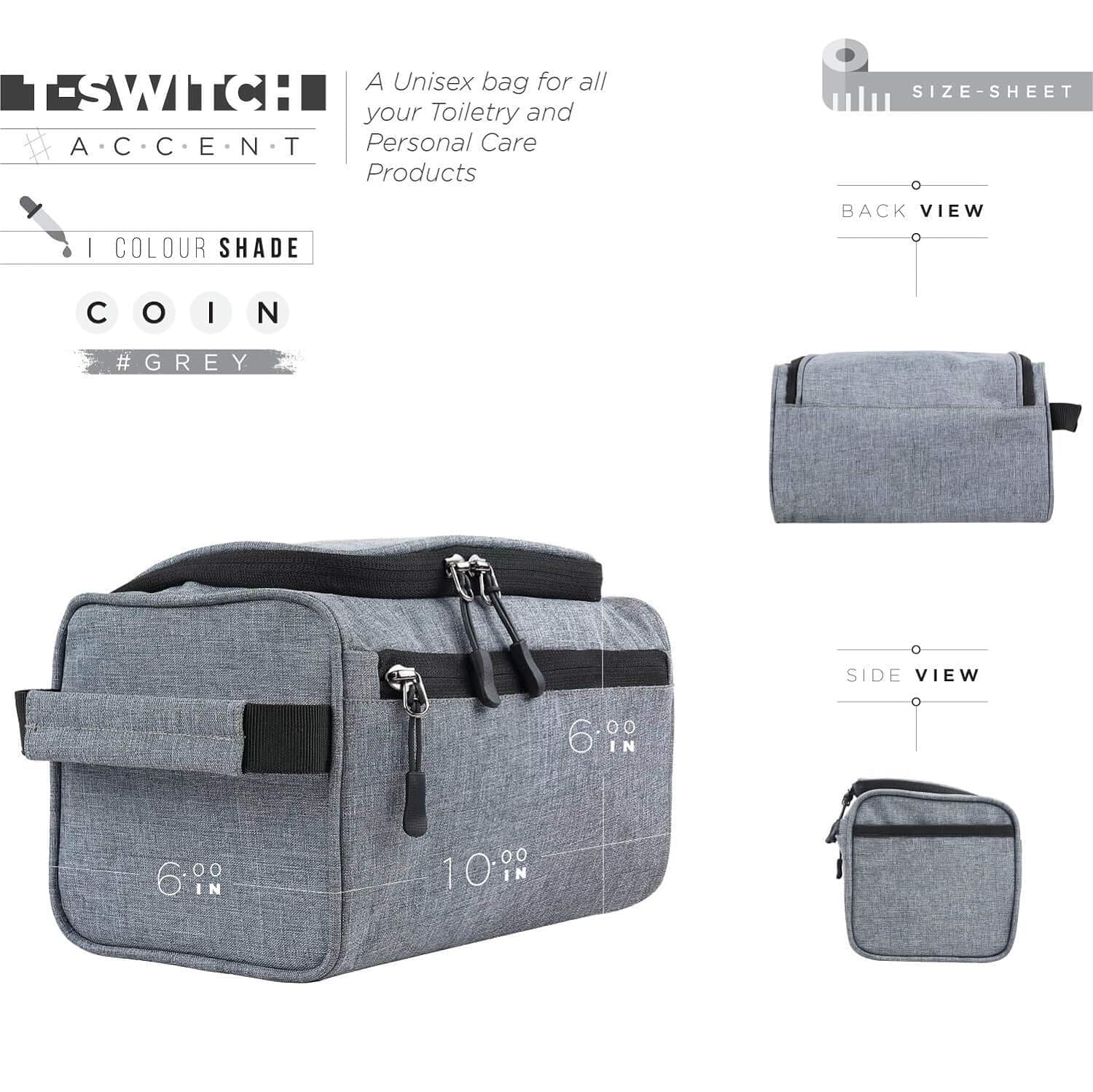 Organizer da viaggio da 6 cm, da appendere, kit Dopp per uomini, trousse per cosmetici da donna, grigio chiaro., Grigio, Organizzatore di articoli da toeletta