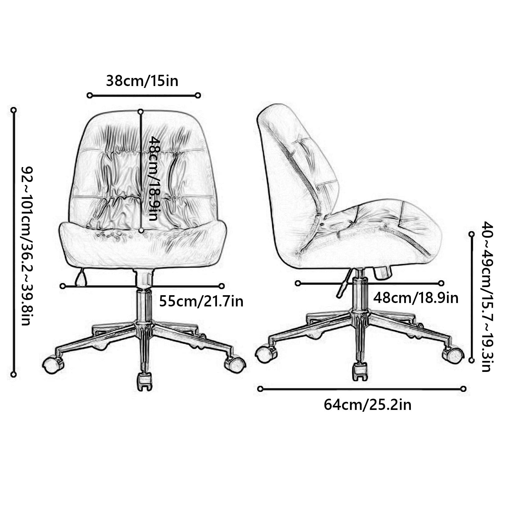 Krzesło biurowe, ergonomiczne krzesło biurkowe, ze skóry PU, krzesło biurkowe z kółkami i złotą podstawą, tapicerowane, obrotowe krzesło robocze, krzesło do biura domowego