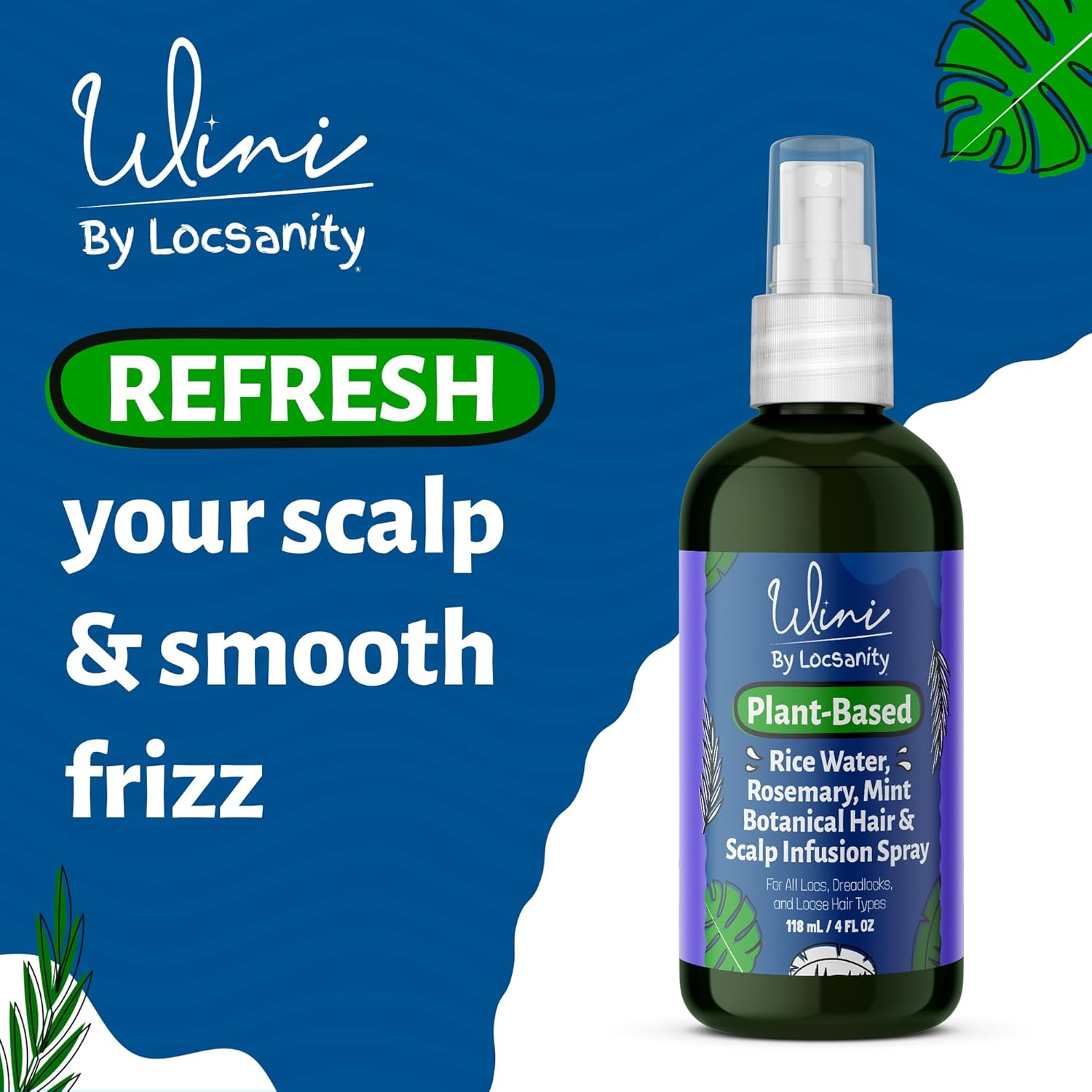 Wini by Locsanity Rice water, Rosemary, Mint, Botanical Hair & Scalp Infusion Spray 4oz