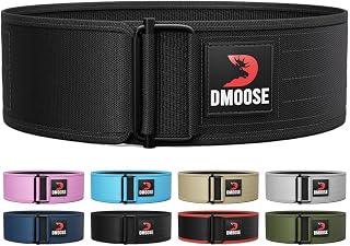 DMoose Weight Lifting Belt - Auto Locking Gym Belt for Olympic Training, WOD, Cross Training for Men and Women - 4" Nylon Workout belt with Adjustable Buckle - Provides Lumbar Support and Stability
