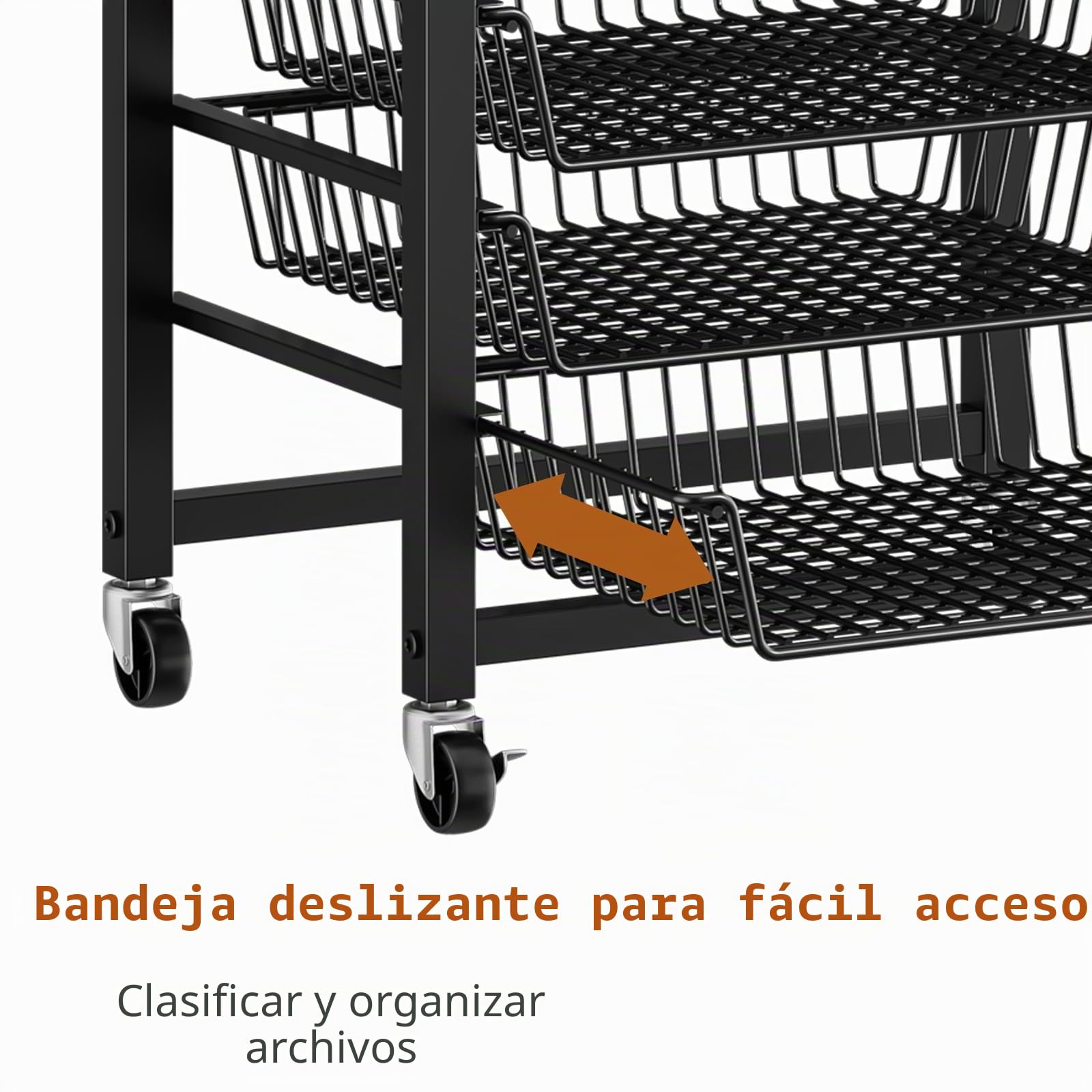 Carrito Organizador Móvil de 8 Niveles con Bandejas Metálicas | Tablero Superior de Madera, Ruedas Giratorias 360°, Negro, 44,5 × 28 × 106,5 cm, para Oficina y Hogar