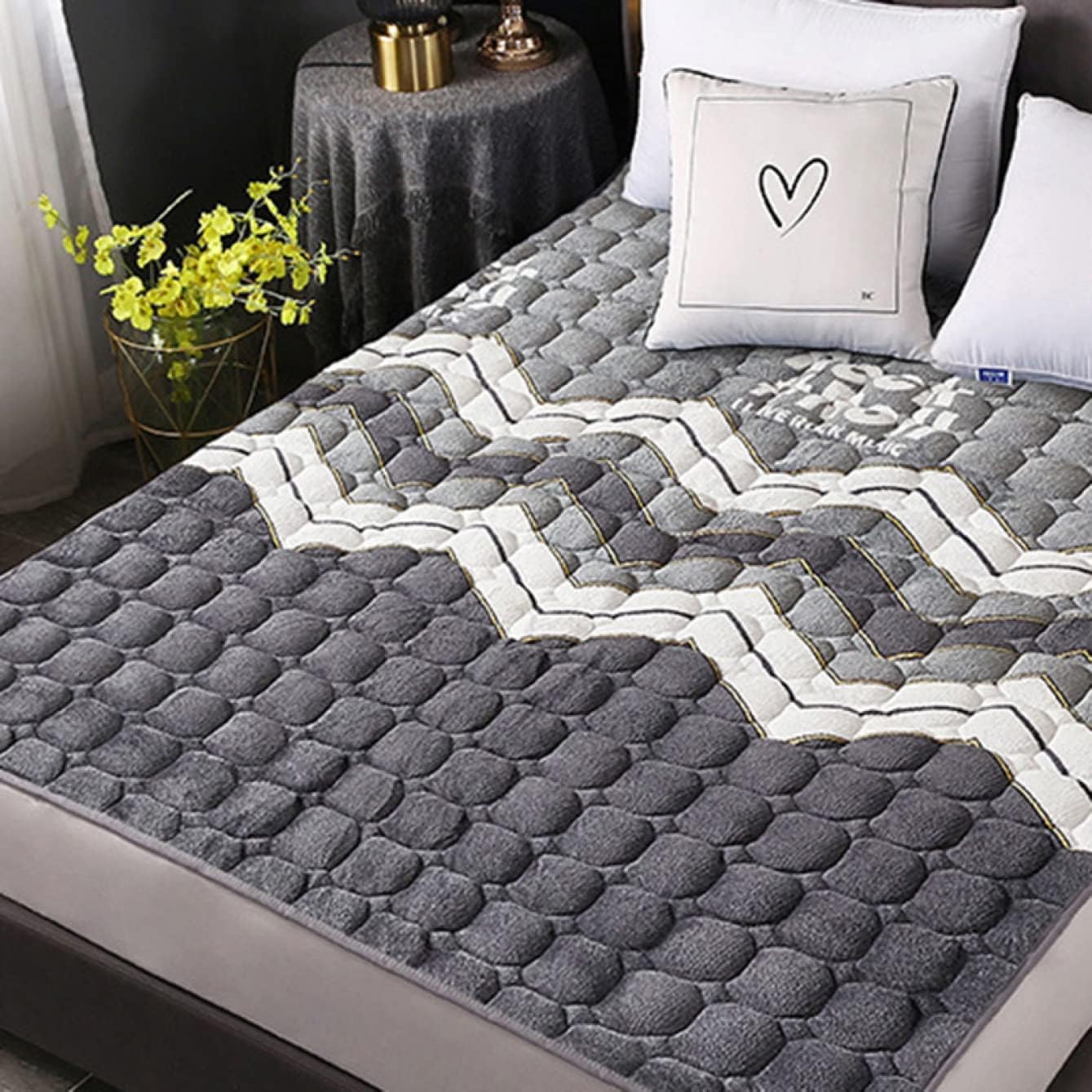 Mattress Pad Flannel Moisture Absorbing Double Size Washable Comfortable to Sleep on Futon (Navy 100 x 200 cm)