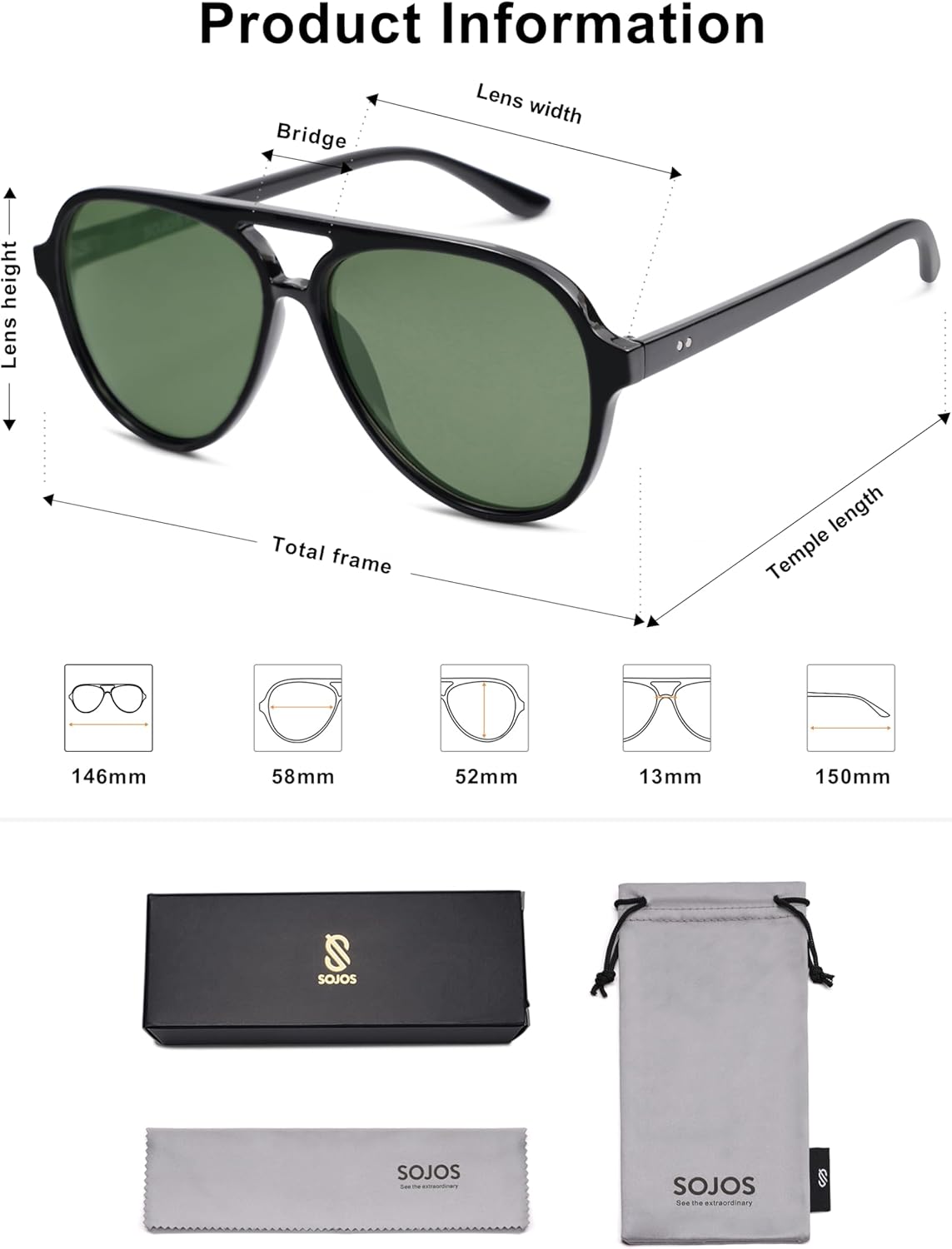 SOJOS Classic Polarized Aviator Sunglasses for Women Men, Retro Trendy Aviators Shades SJ2201 - Image 5