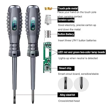 2-in-1 High Torque Strong Magnetic Flathead Phillips Screwdriver Electricity Detector Electric Non-Contact Voltage Tester Pen Electrical Current Power Circuit Live Wire Electrician Tester (Phillips)