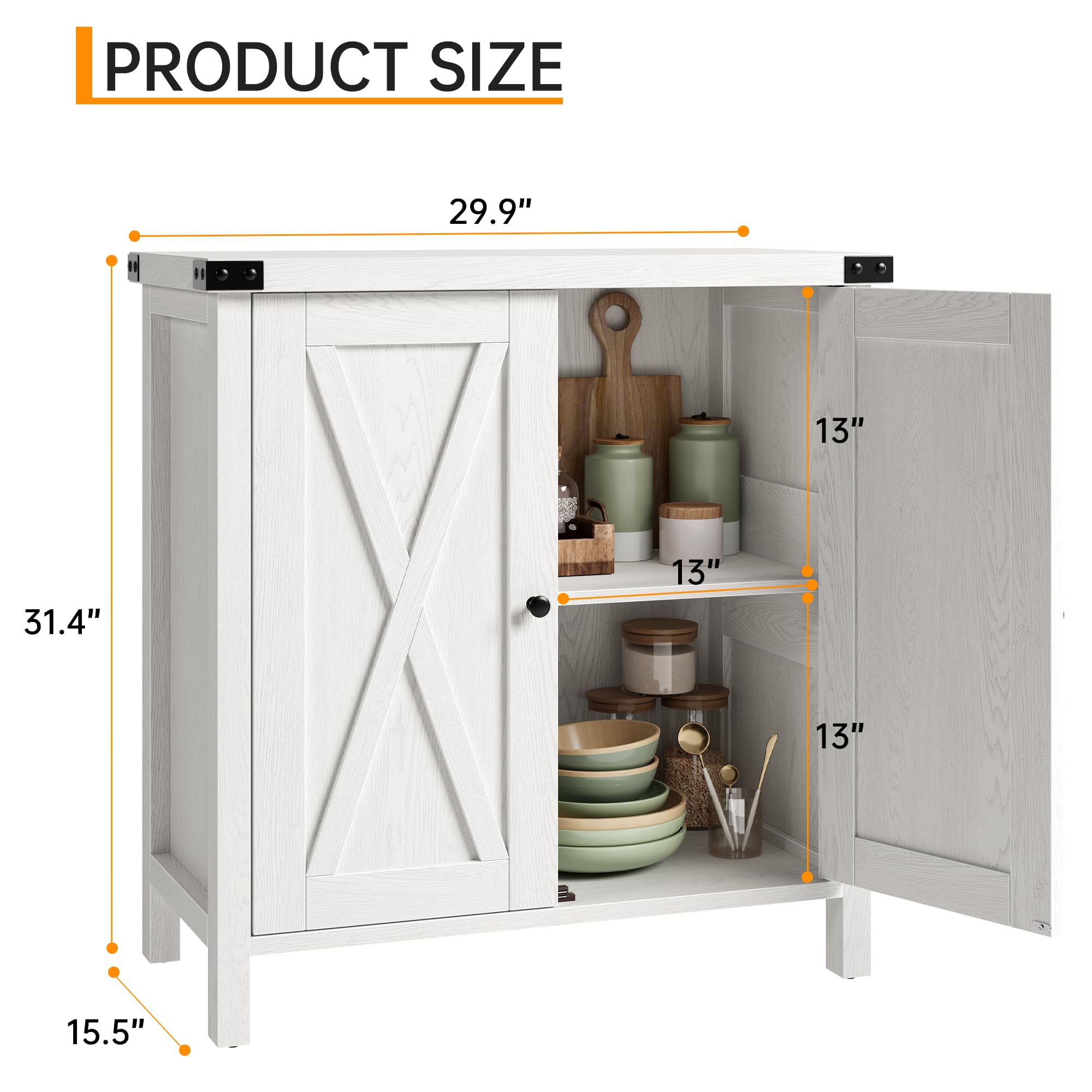 Zstar Mueble Bar De Café, Mueble De Cocina, Aparador Buffet Moderno De Estilo Rústico con Estante Ajustable, Gabinetes Decorativos con Puertas De Granero para Cocina, Comedor, Entrada