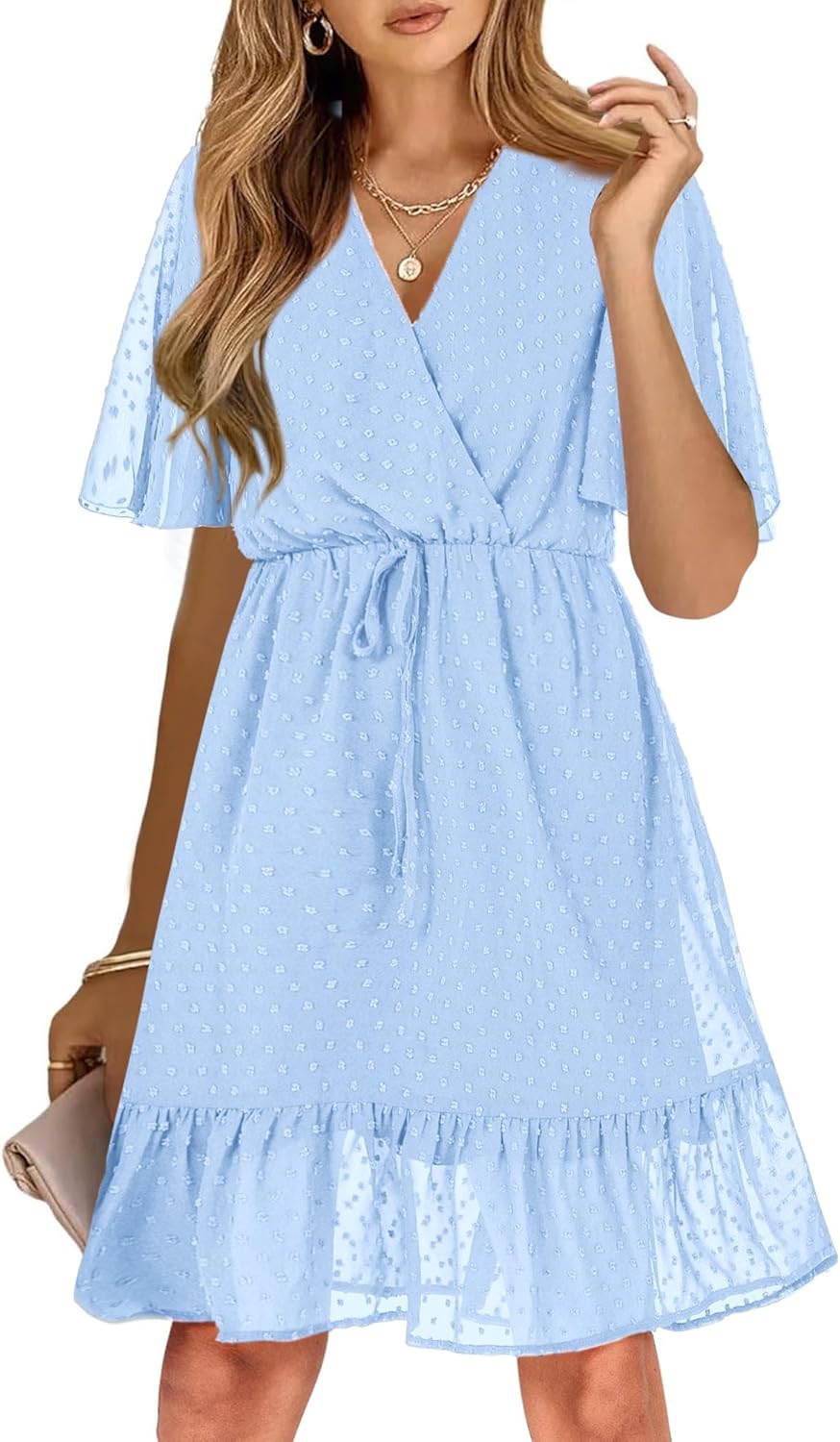 KIRUNDO Womens Summer Dresses 2026 Casual Spring Short Sleeve V Neck Ruffle Floral Print High Waist Belted Flowy Mini Dress