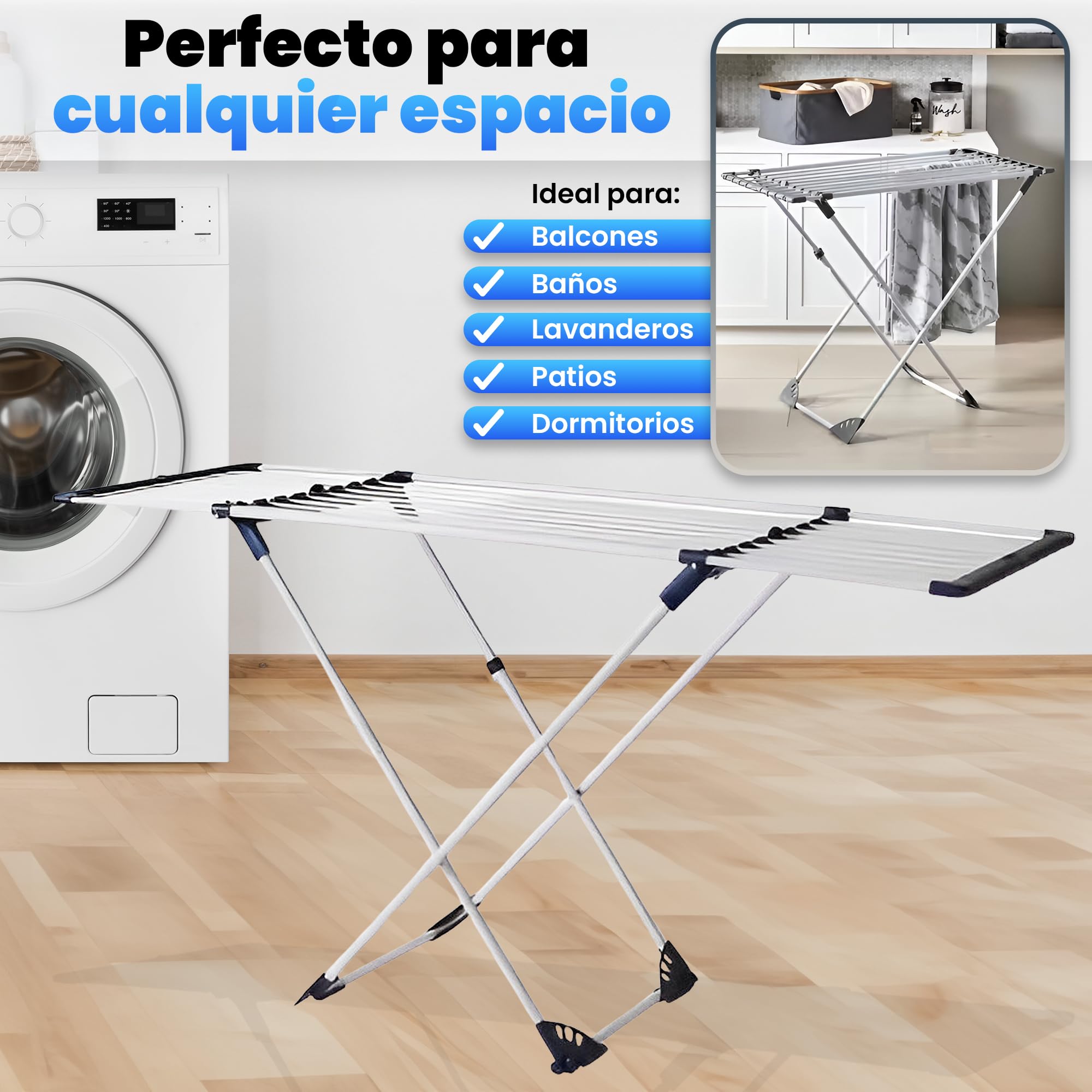 Tendedero Extensible y Plegable de Aluminio Resistente a la corrosión– Tenderete de Ropa Portátil con Capacidad de hasta 18 metros de Secado – Compacto y Resistente – Ideal Interior y Exterior