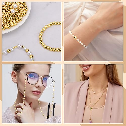 Miniatura 5 de CNONE 310 cuentas espaciadoras rellenas de oro de 18 quilates para hacer pulseras de joyería, cuentas redondas, cuentas rellenas de oro de bola