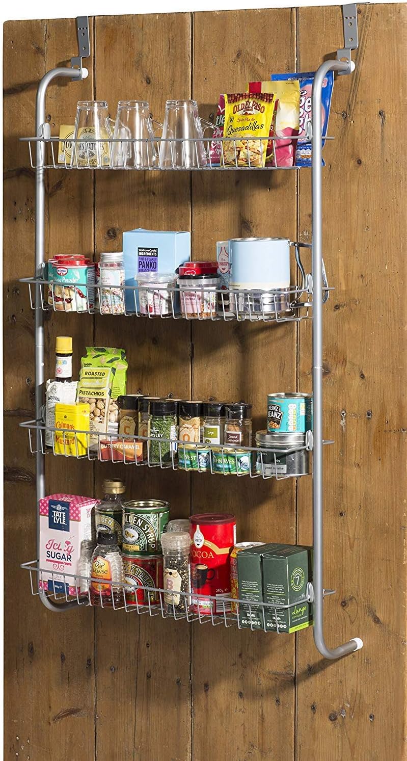 INDIAN DECOR. 314288 Space Saving 4 Tier over Door Hanging Rack with Shelves for Pantry/Storage Cupboard