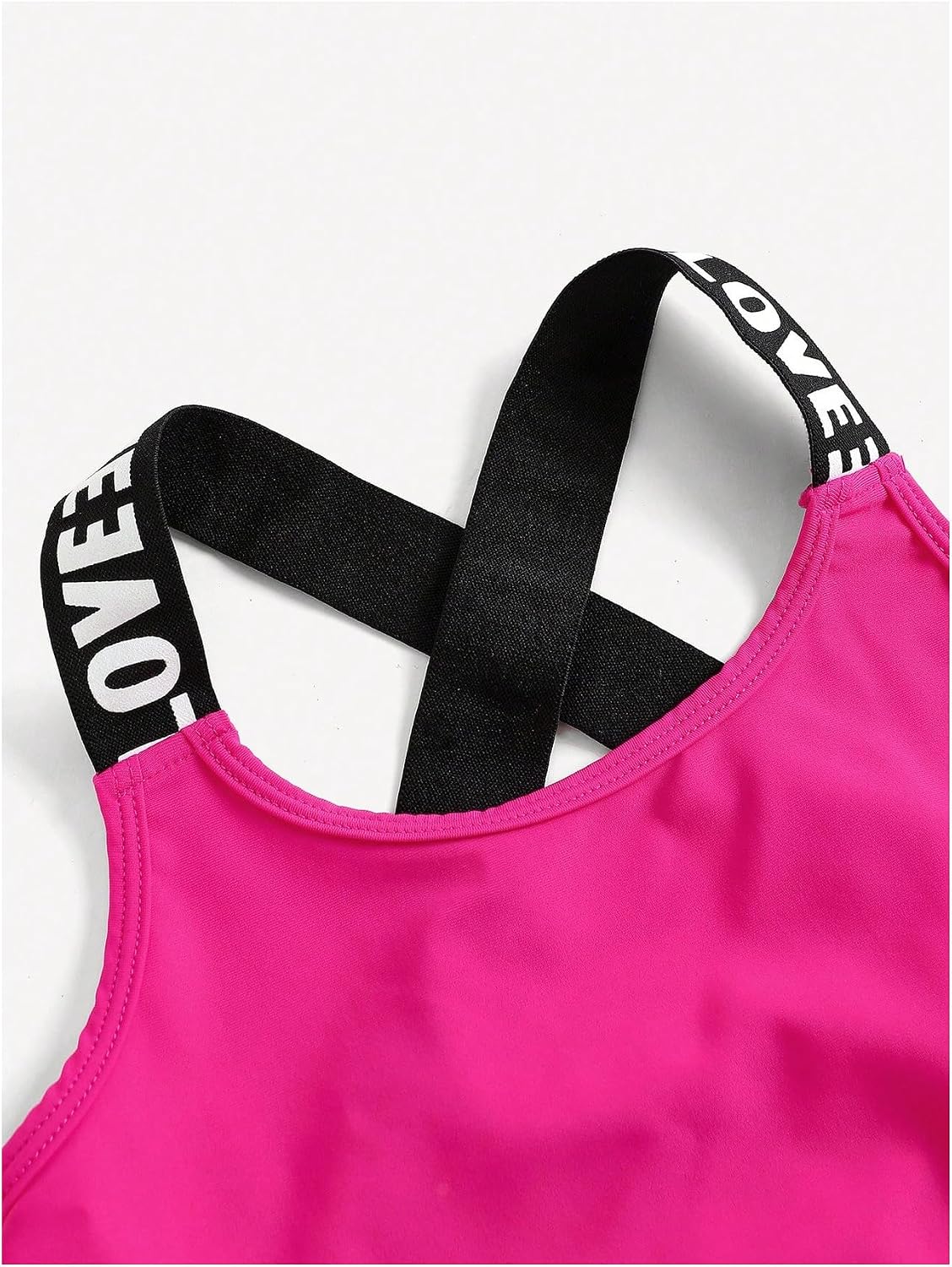 MakeMeChic Girl's 2 Piece Outfits Letter Print Criss Cross Tank Top and Shorts Sports Summer Set Hot Pink 11Y