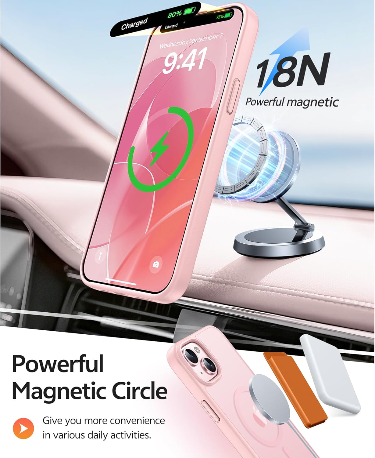 FNTCASE for iPhone 15 Plus Case: for iPhone 14 Plus Case [Compatible with Magsafe] Translucent Matte Cases with [Screen Protector] Military Grade Shockproof Protective Phone Cover - Light Pink