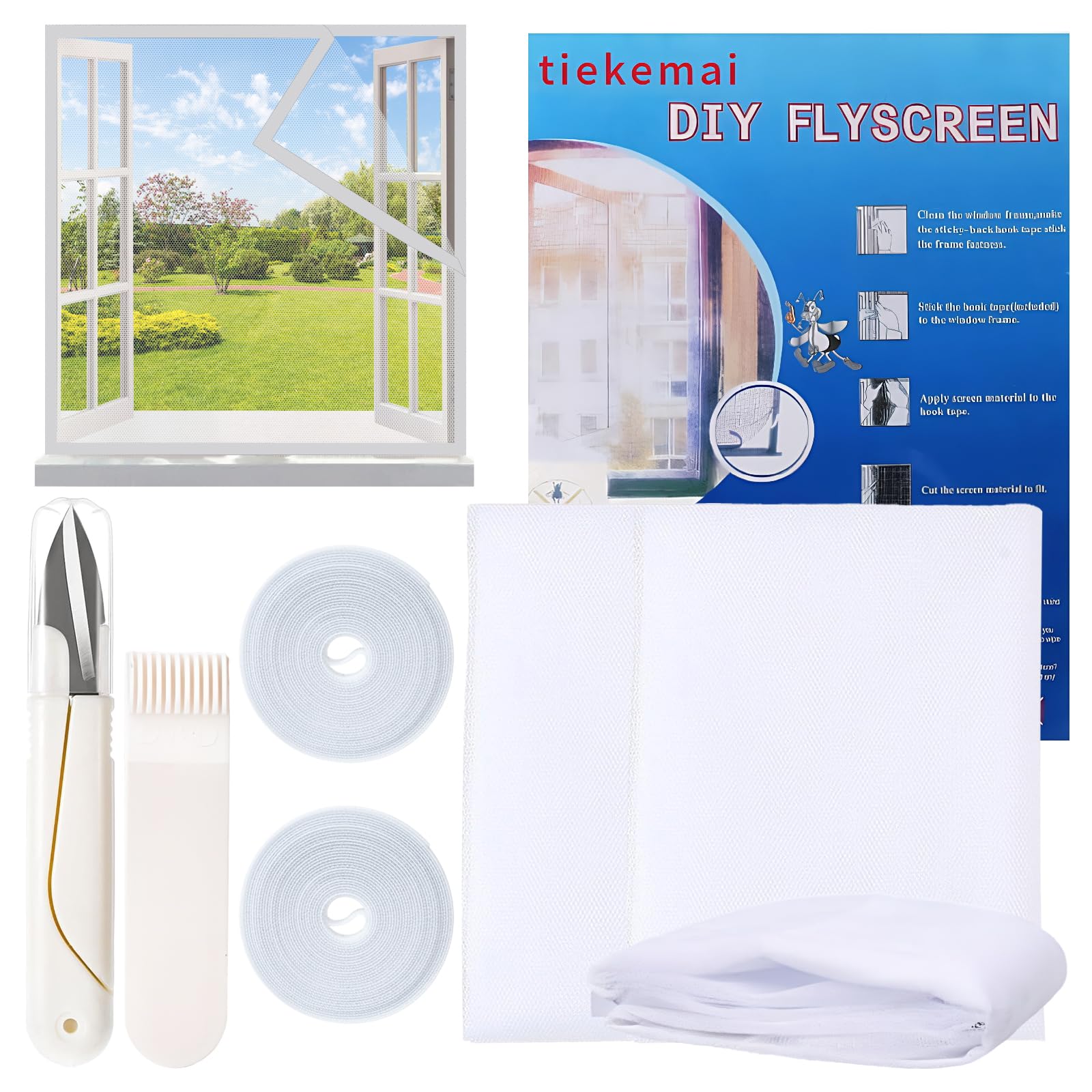 Llikknve White Fly Screens For Windows Set,3Pcs 130X150cm Mosquito Net Window Insect Screen Mesh,Window Netting For Insects,With Self Adhesive Tape