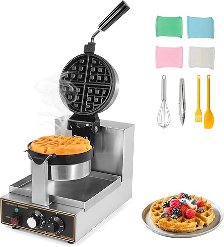 Miniatura 8 de WICHEMI Máquina de gofres comercial 360 Flip antiadherente giratorio Waffle Iron Control de tiempo Temperatura ajustable Cuerpo de acero inoxidable