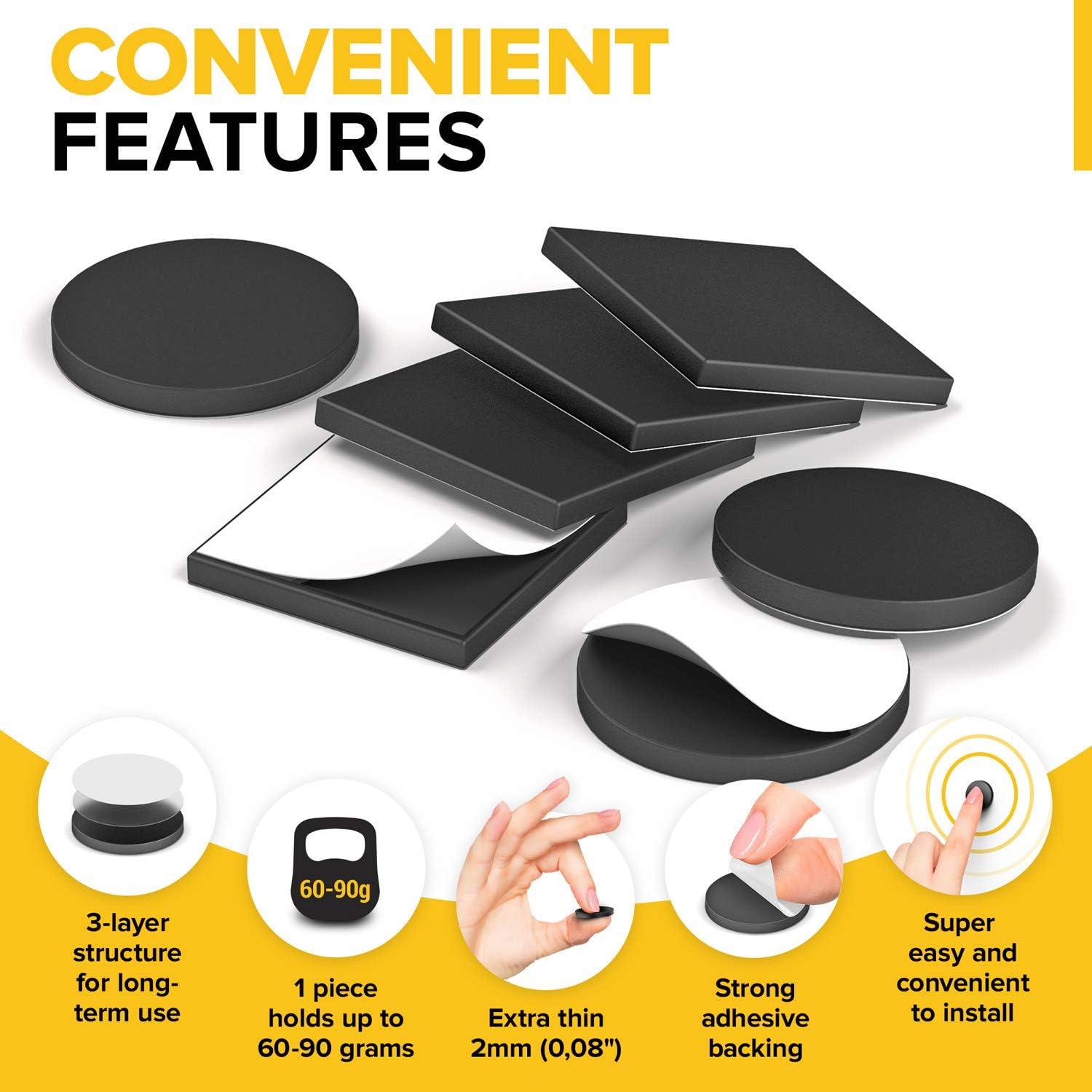 Magnetic Squares, Rectangles and Circles with Self Adhesive Backing - Peel & Stick Magnetic Dots and Squares - Flexible Sticky Magnets - Sheets is Alternative to Magnetic Stickers, Tape and Labels