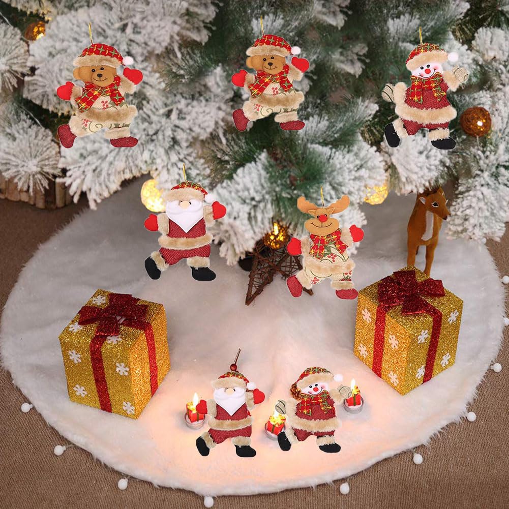 4 Decorazioni Natalizie In Peluche - Pupazzo Di Neve, Babbo Natale, Alce, Orso - Appendibili Per Albero