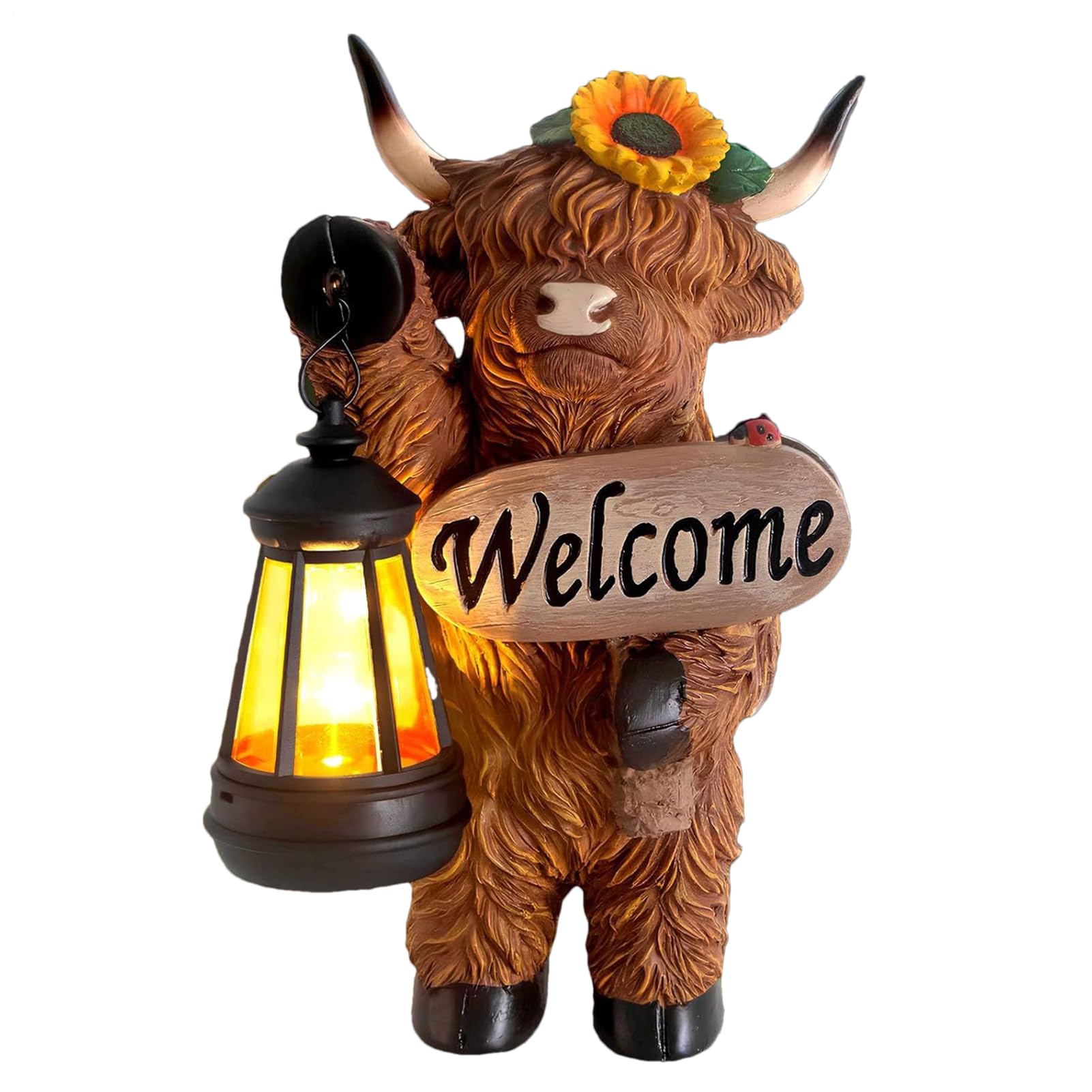 Statue de vache solaire pour jardin en résine résistante aux intempéries