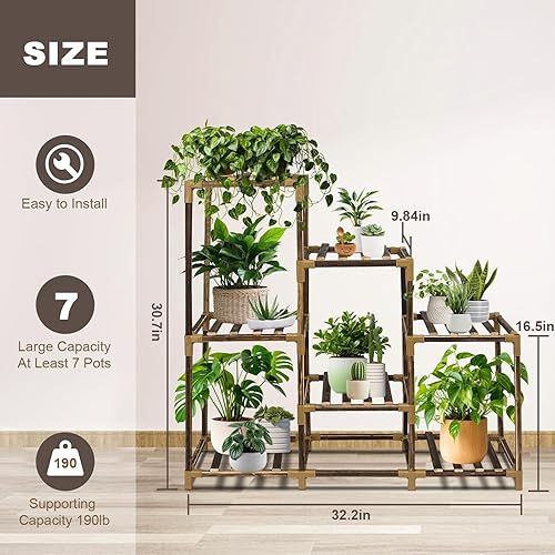 Miniatura 3 de Soporte para Plantas de Interior, Soporte de Madera de 3 Niveles para Exteriores para Múltiples Plantas, Tiene Capacidad para 7 Plantas en Maceta,