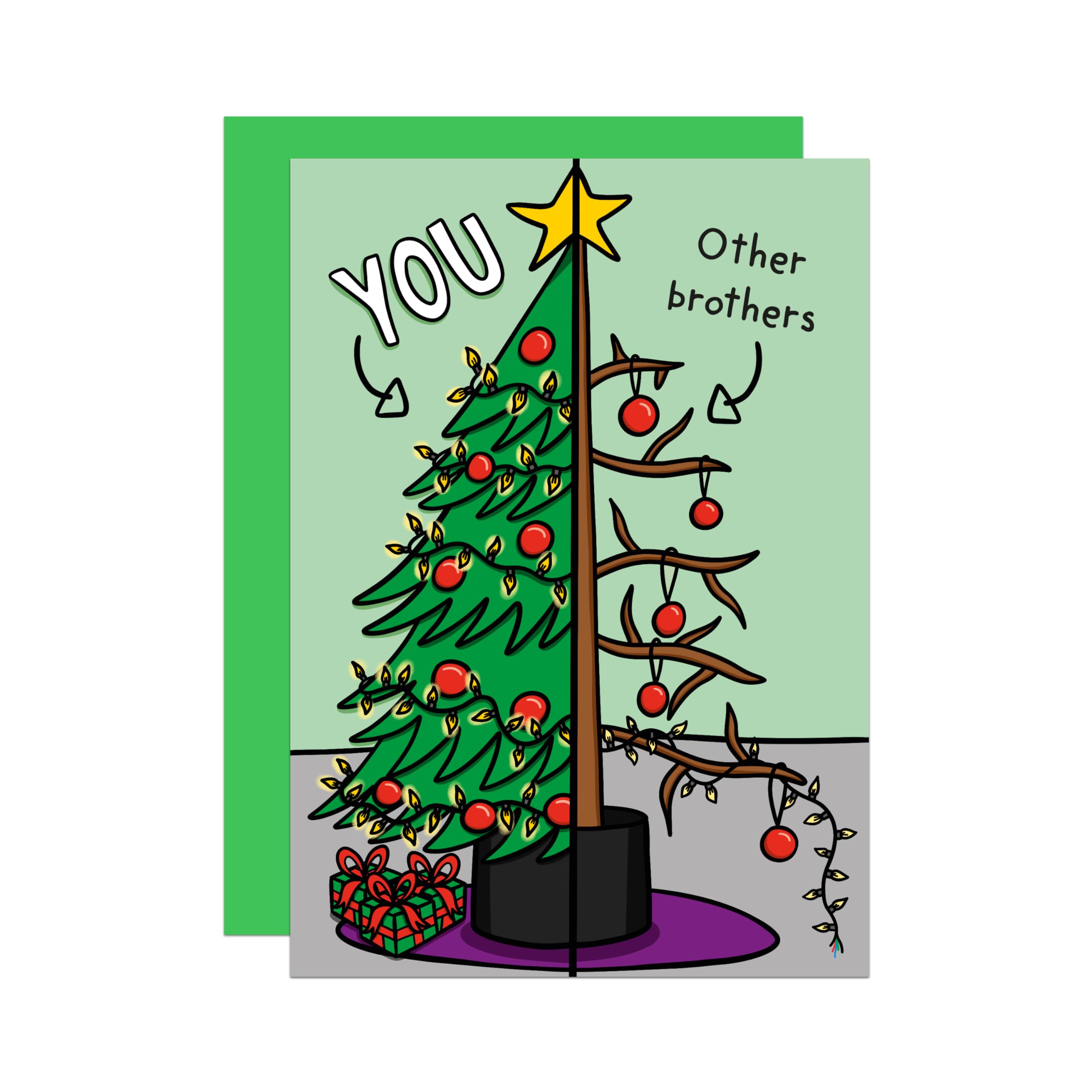 Funny Brother Christmas Card, Cute,Christmas Tree, From Sister, From Sibling, The Best Card (Brother)