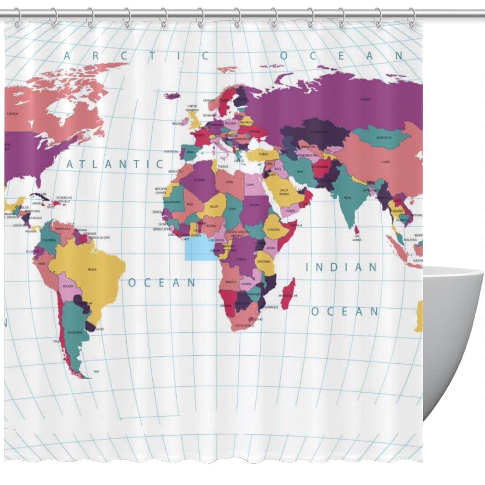 Rideau de douche carte du monde pour décorer une salle de bain de voyage