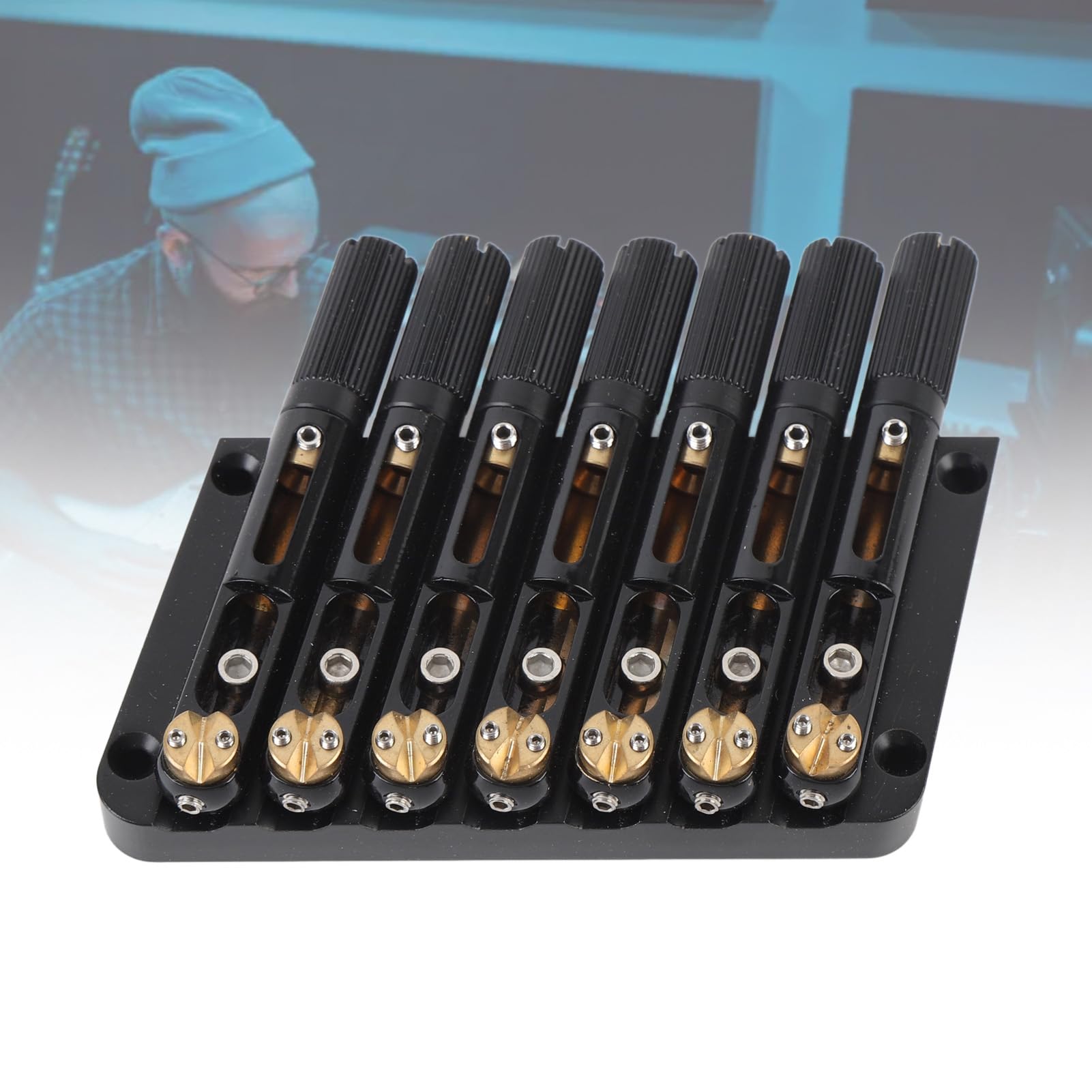 POENVFPO Sostituzione di Ponte di Chitarra Senza Testa, 7 Corde in Acciaio Legato e Ottone, Qualità Tonale e Suono Migliorata per Chitarra Elettrica (GA1127)