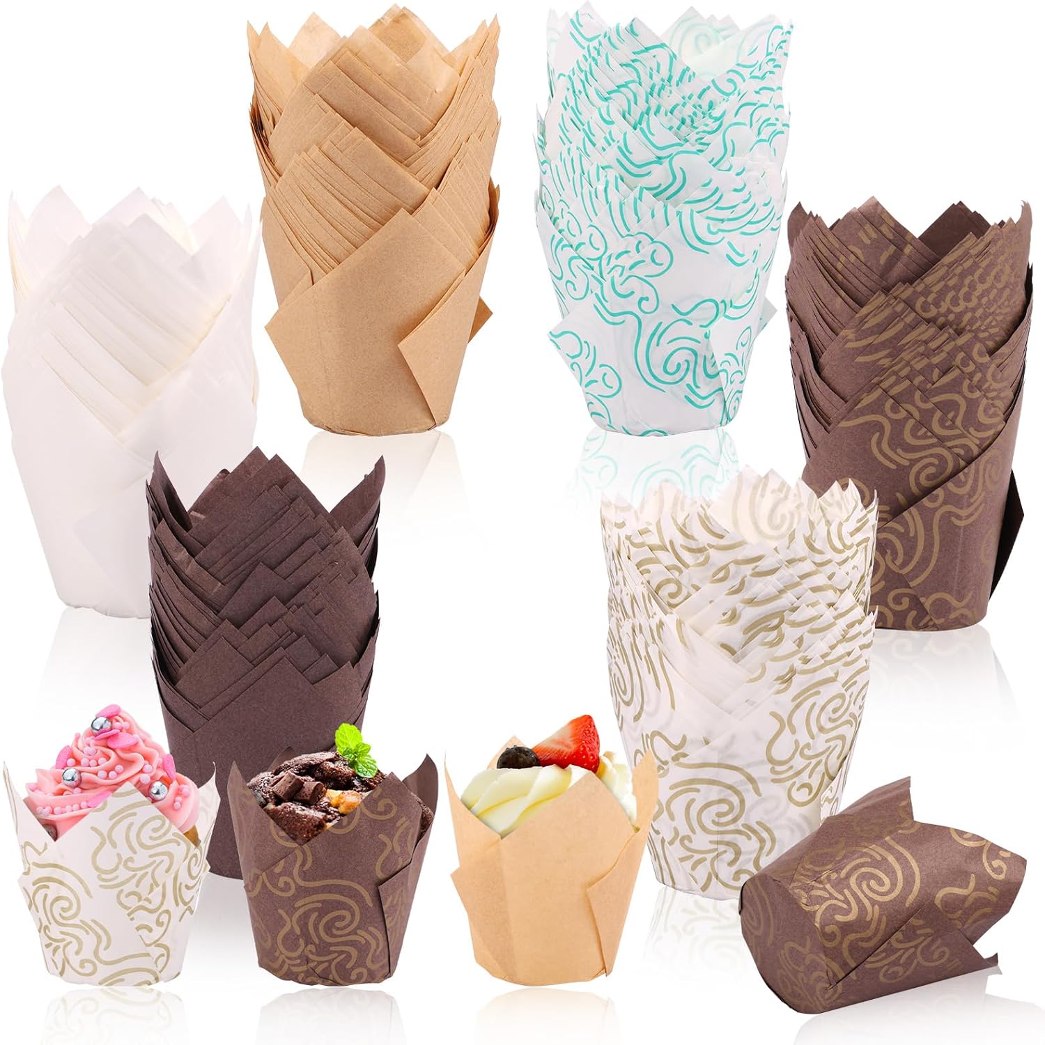 300Pcs Tulip Cupcake Liners, 6 Colors Cupcake Cases Greaseproof Paper