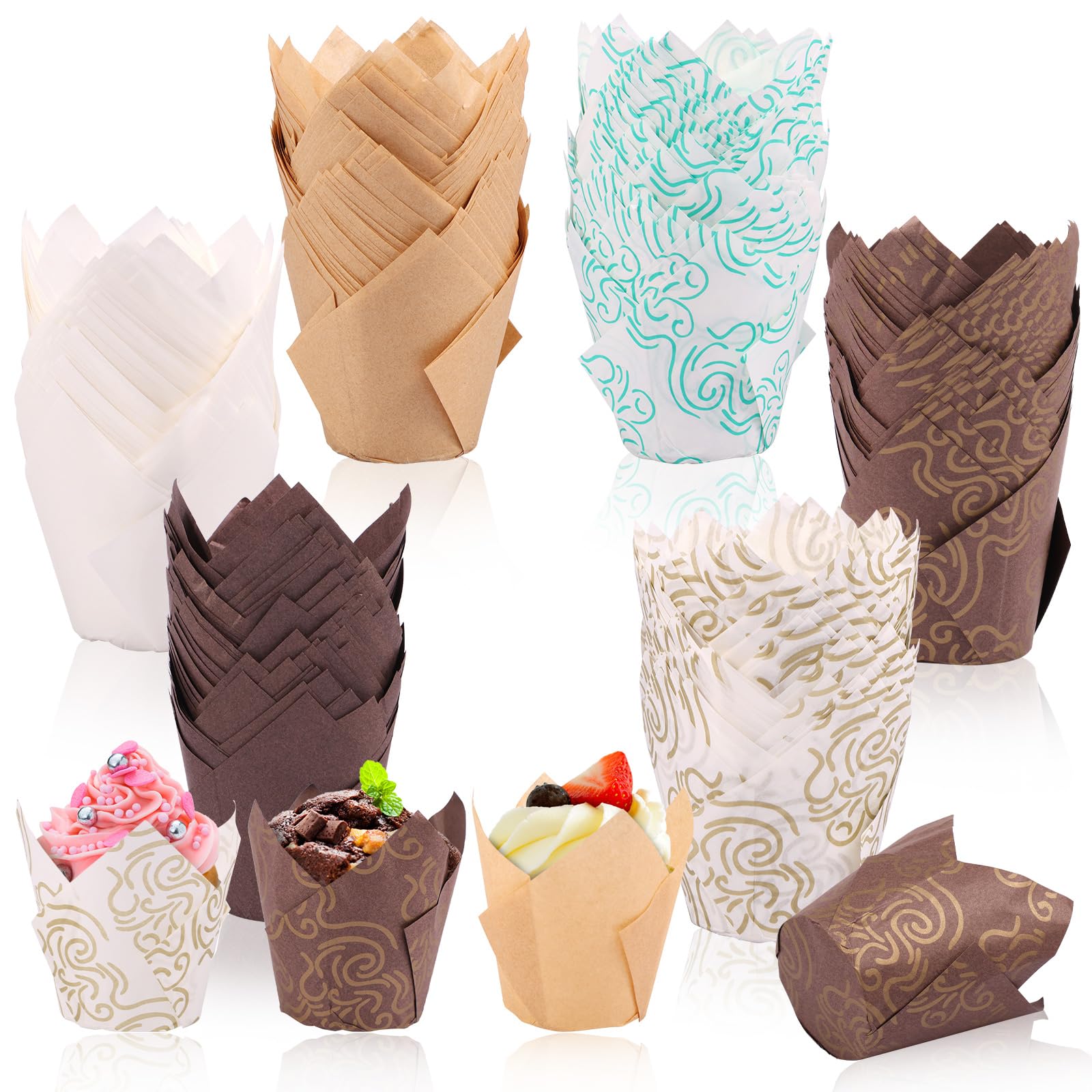 KTZCTPCA 300Pcs Tulip Cupcake Liners, Greaseproof Cupcake Wrappers, Multipurpose Cupcake Holders for Baking, Premium Muffin Liners Holders for Baking Cups for Wedding Birthday Party Baby Shower