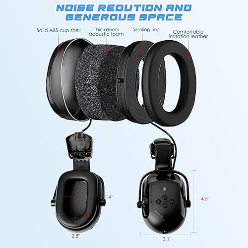 Miniatura 7 de Aolamegs Orejeras con Bluetooth para casco duro, NRR de 26 db, con cancelación de ruido, orejeras para llamadas, música, protección auditiva (no