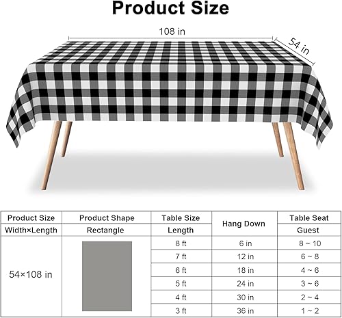 Vista 4 de Paquete de 4 manteles de plástico a cuadros negros y blancos para fiestas, desechables, de 54 x 108 pulgadas, impermeables, rectangulares