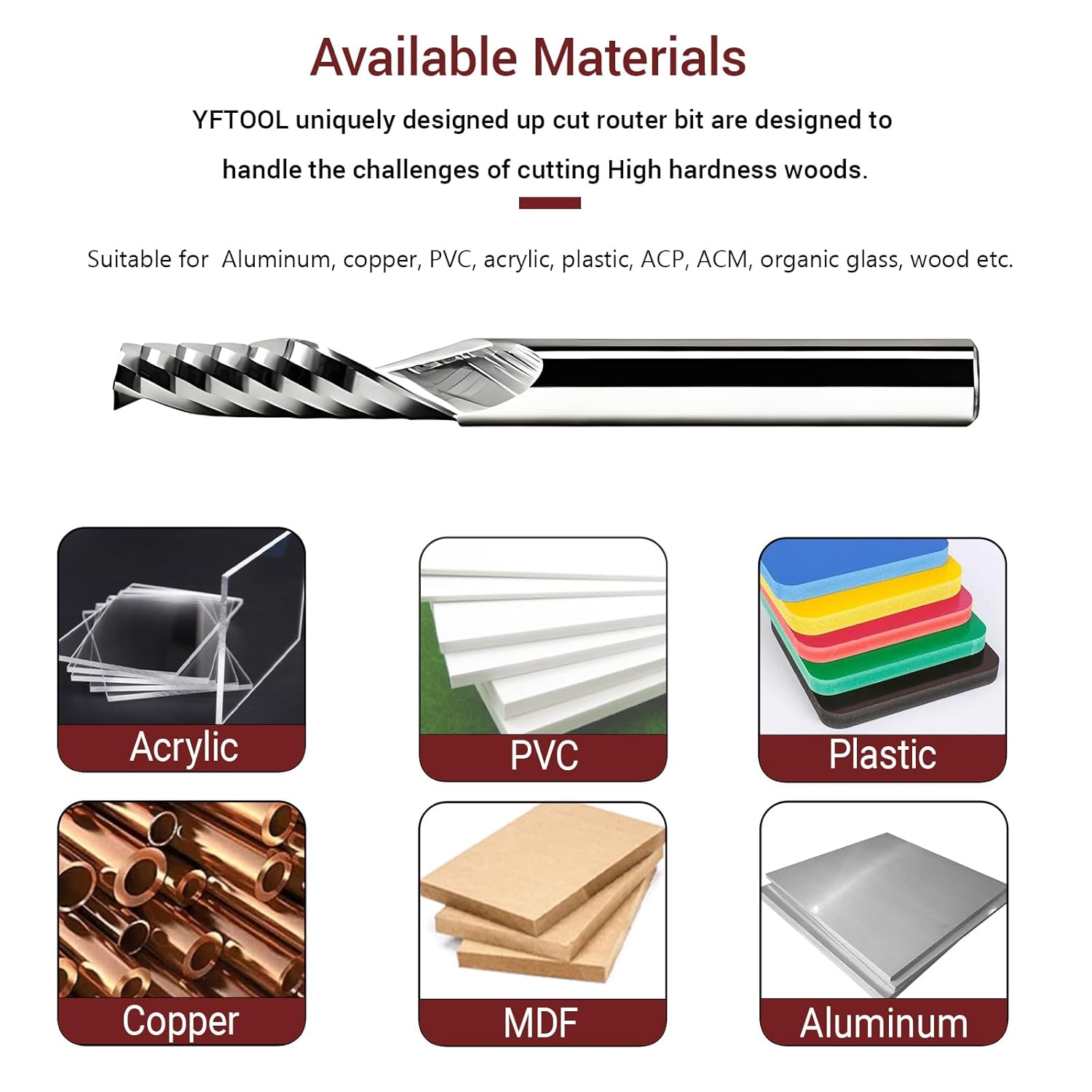 36h Continuous Cutting Aluminum 1/4 Shank Router Bits: K20 Performance Carbide CNC O Flute Spiral Upcut End Mills for ACP, Acrylic, PVC , HDPE & Plastic, Wood 1 Inch CL, 2 1/2 OVL