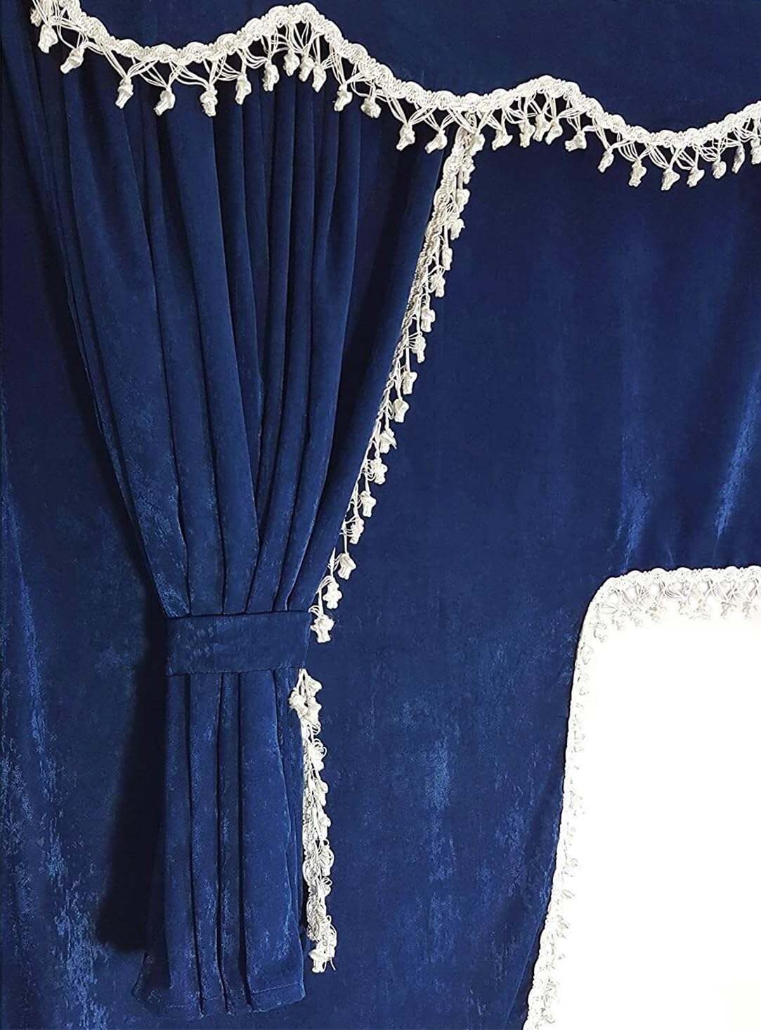 Tende per camion - Set completo di 7 pezzi in blu con nappe bianche
