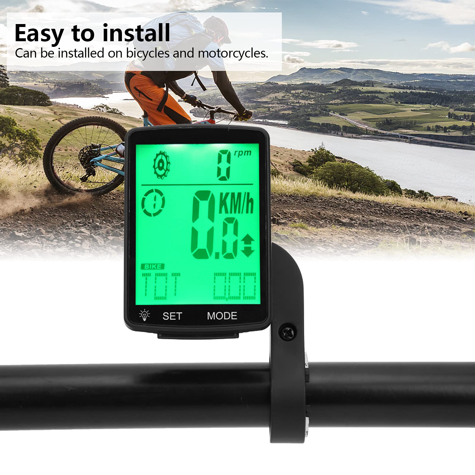 Ordinateur de vélo Compteur de Vitesse Compteur kilométrique LED Chronomètre Multifonction Lumineux avec Grand écran Conception étanche pour Les Amateurs de Cyclisme Matériau ABS