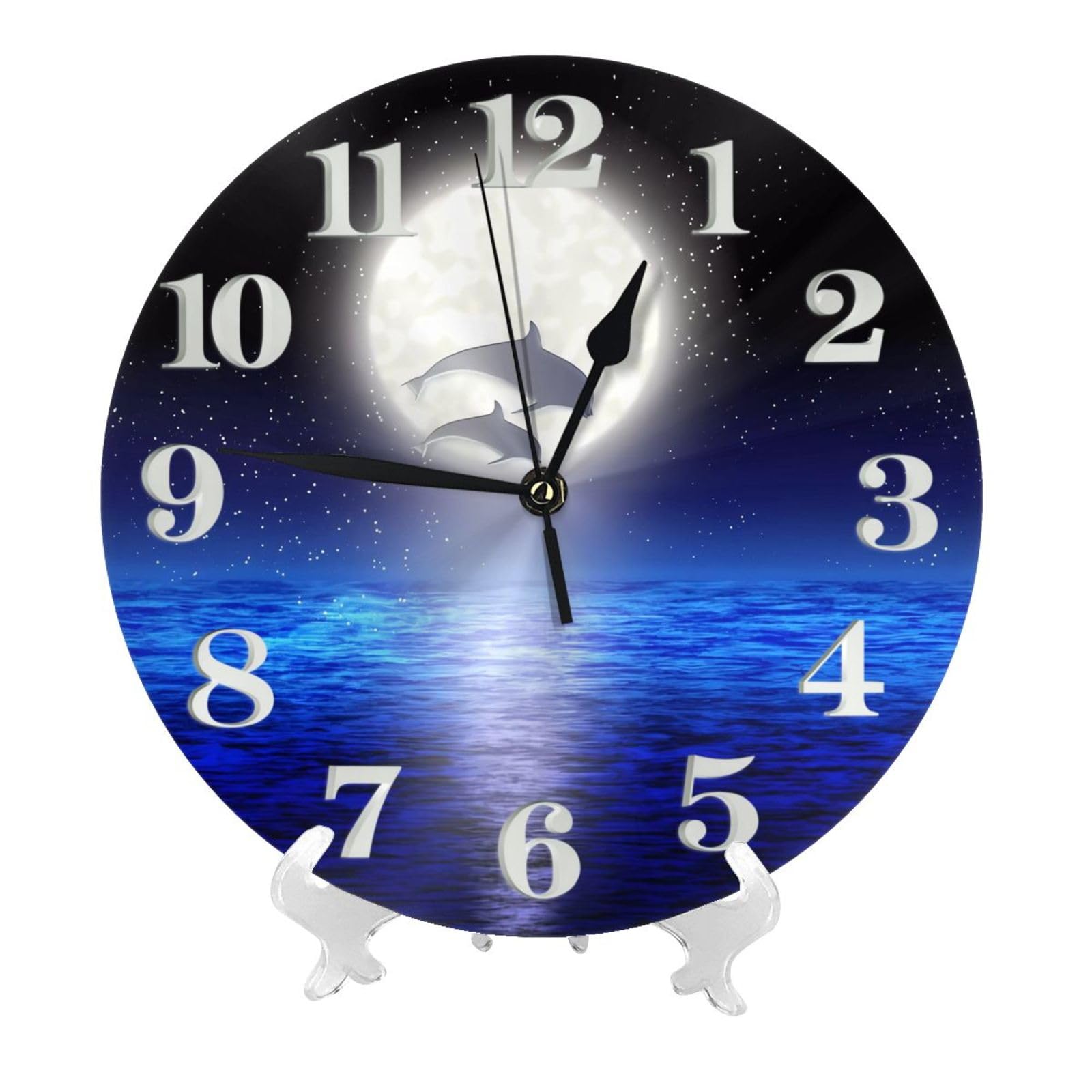Amazon.co.jp: Asamike 掛け時計 イルカ 夜の海風景 月 おしゃれ
