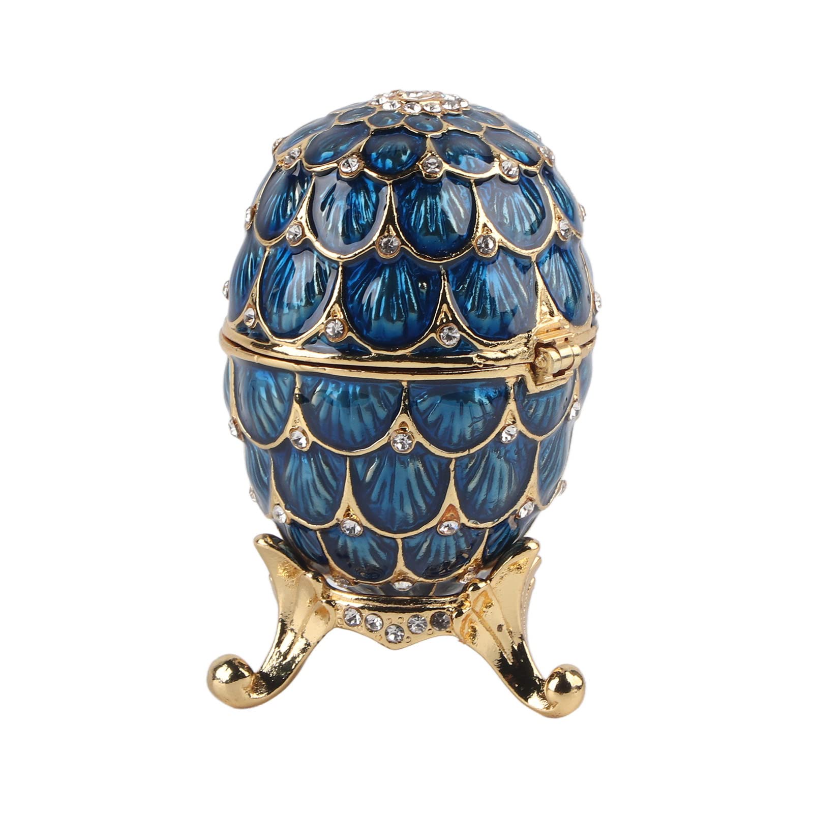 Egg Trinket Box, Oeuf De Pâques à Charnière Boîte à Bijoux Avec Motifs écailleux Boîte à Bijoux Décorative Avec Strass Ornement De Cadeau Délicat( Bleu