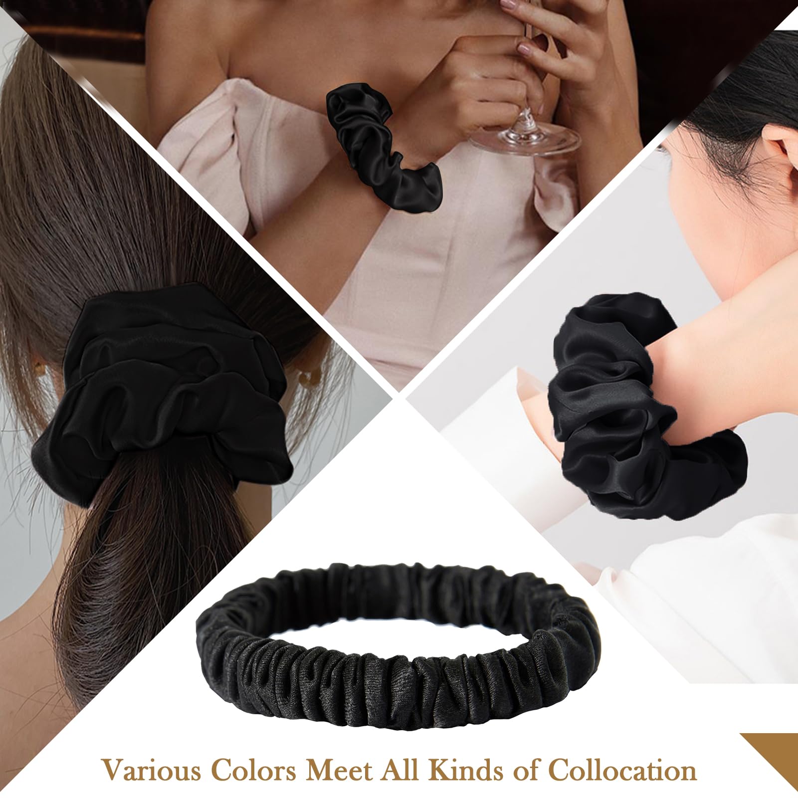 Paquete de 7 coleteros de seda de morera pura de 22 mm con banda elástica para el cabello, sin daños